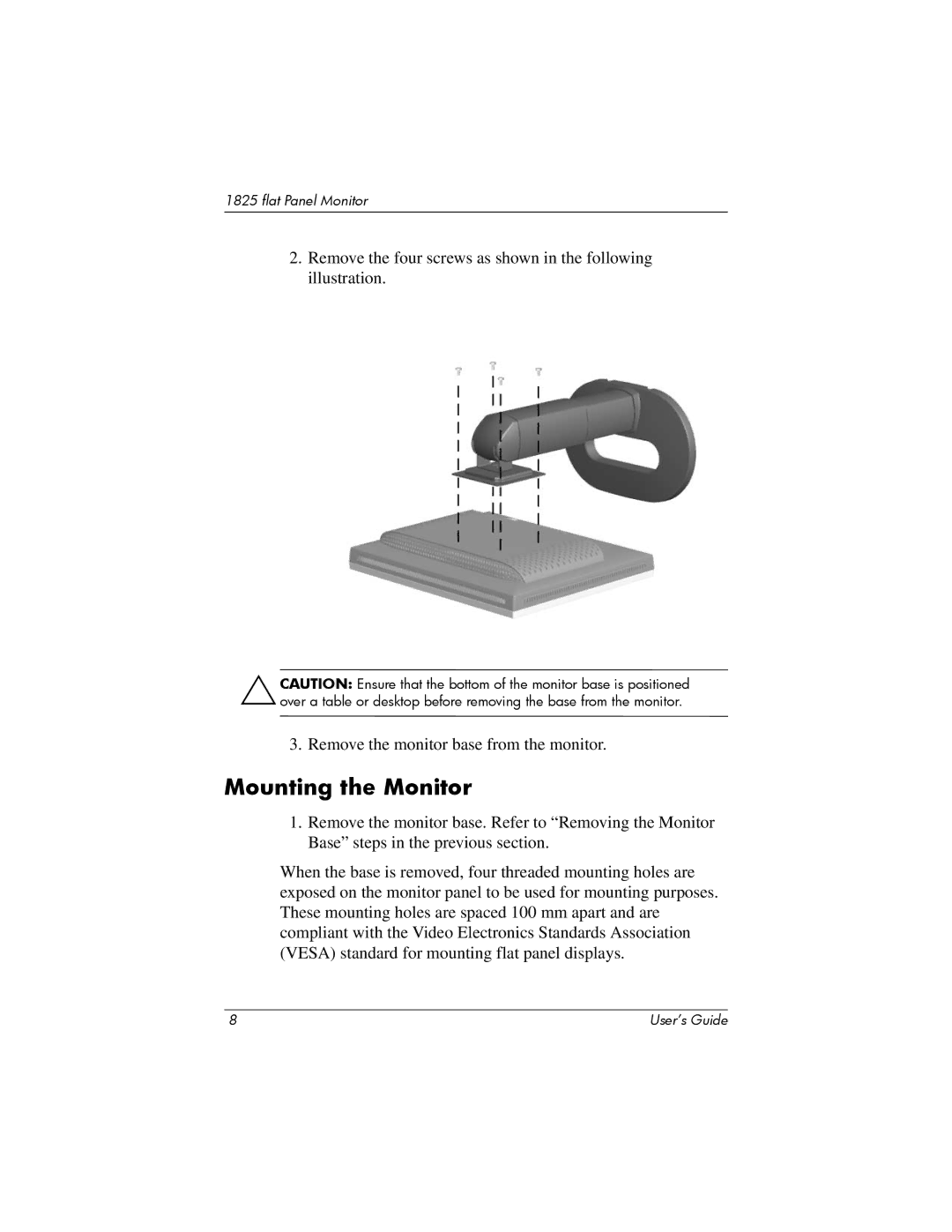 Compaq 1825 manual Mounting the Monitor 