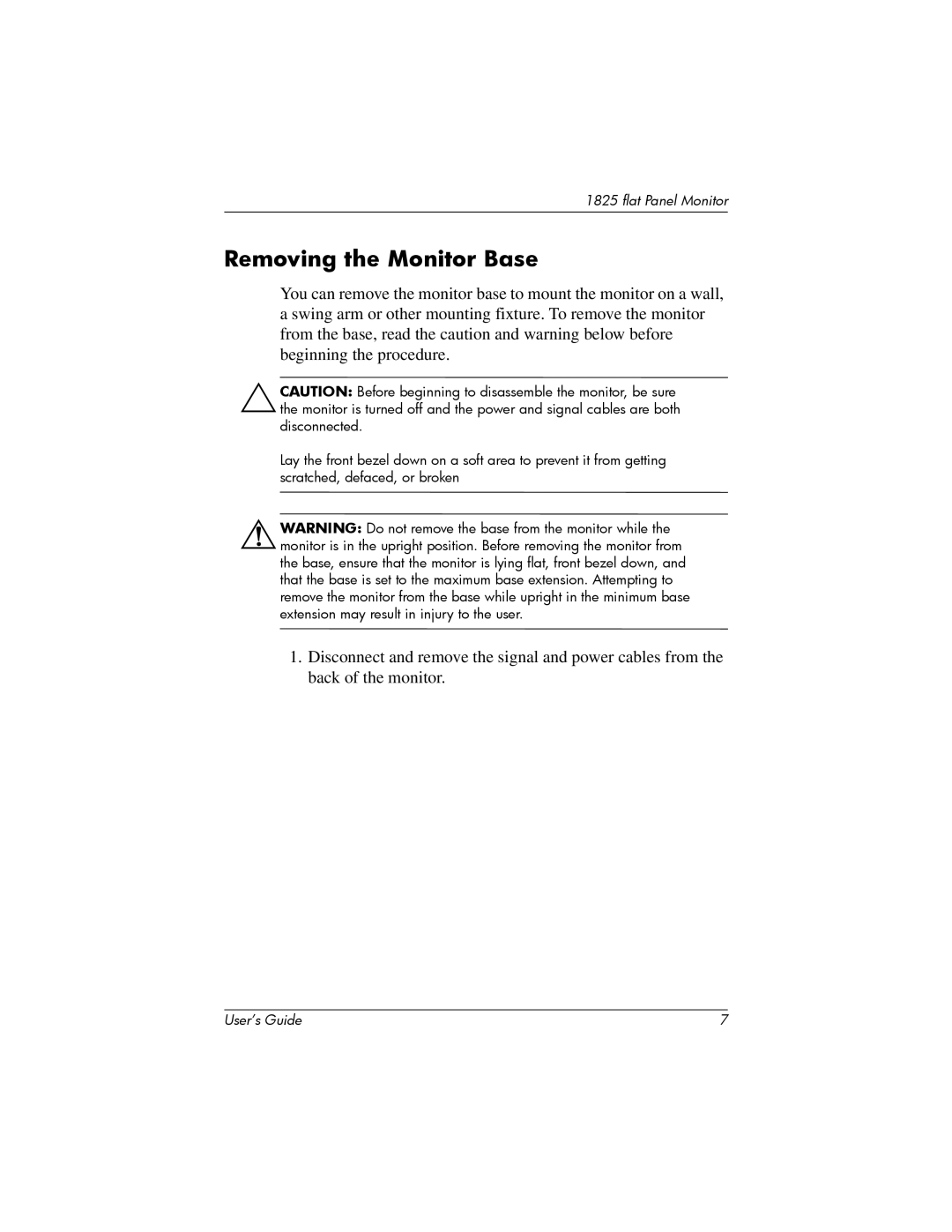 Compaq 1825 manual Removing the Monitor Base 