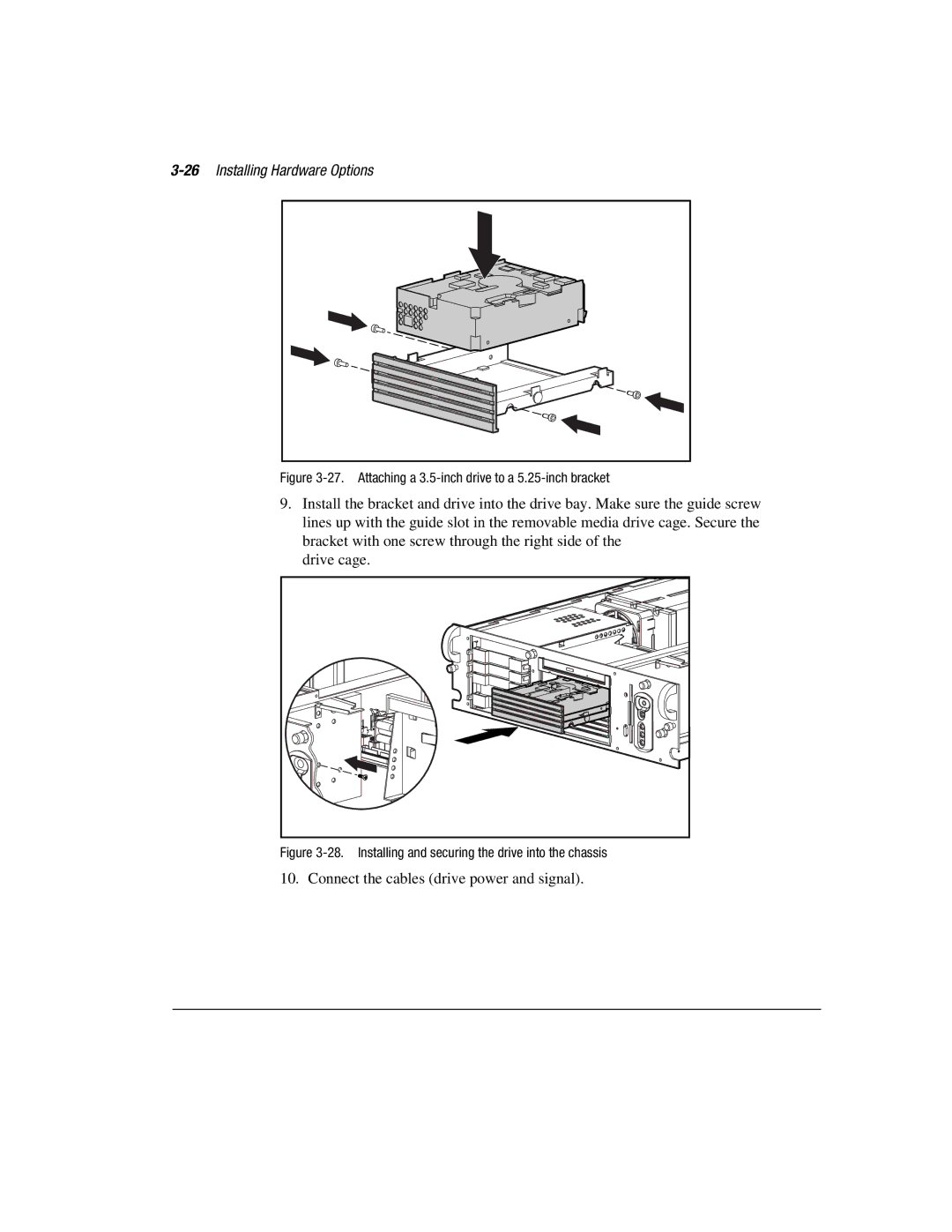 Compaq 1850R manual 26Installing Hardware Options, Installing and securing the drive into the chassis 