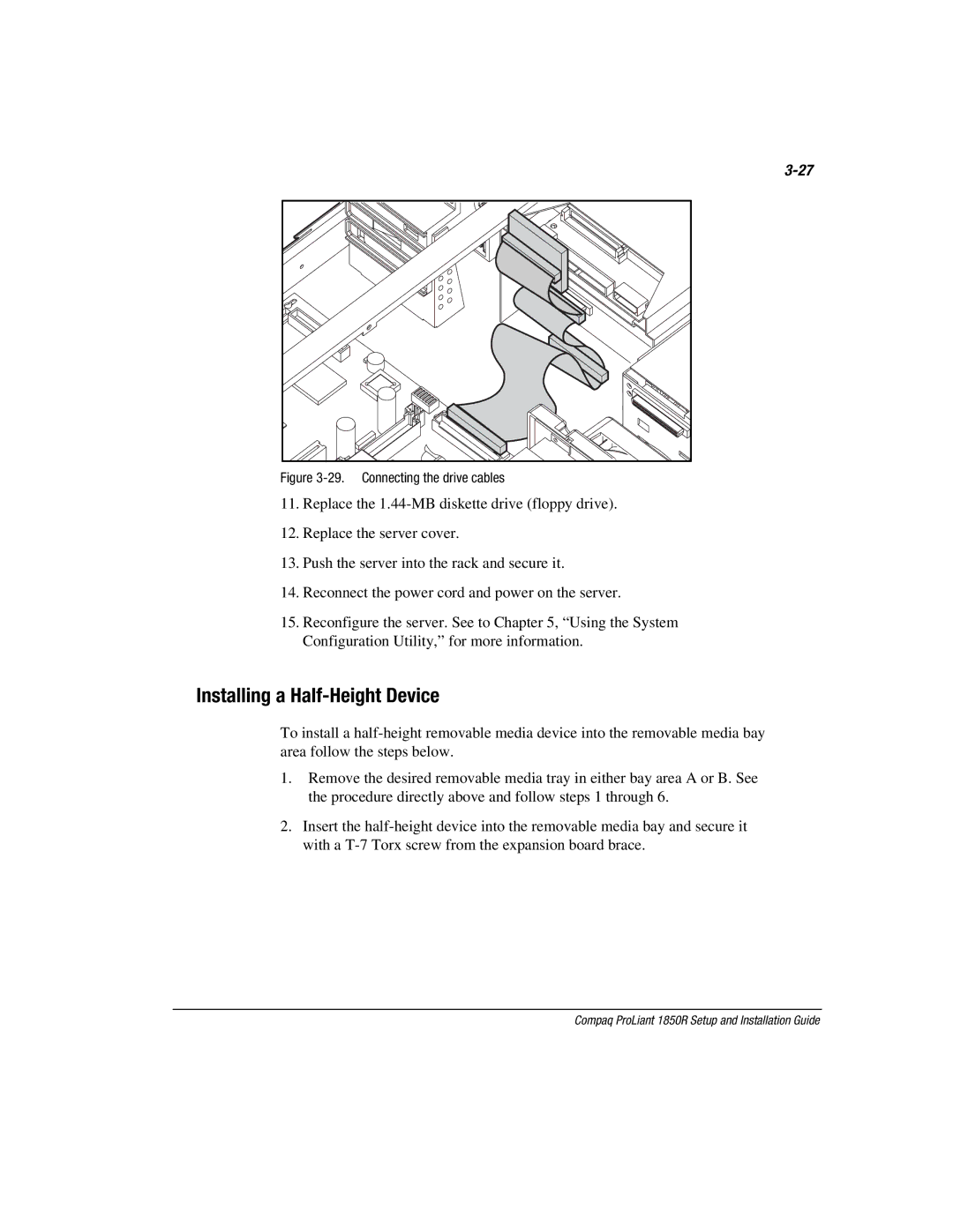 Compaq 1850R manual Installing a Half-Height Device, Connecting the drive cables 