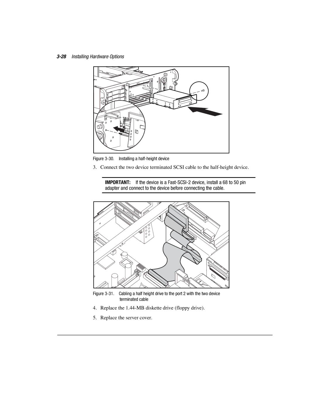 Compaq 1850R manual 28Installing Hardware Options, Installing a half-height device 