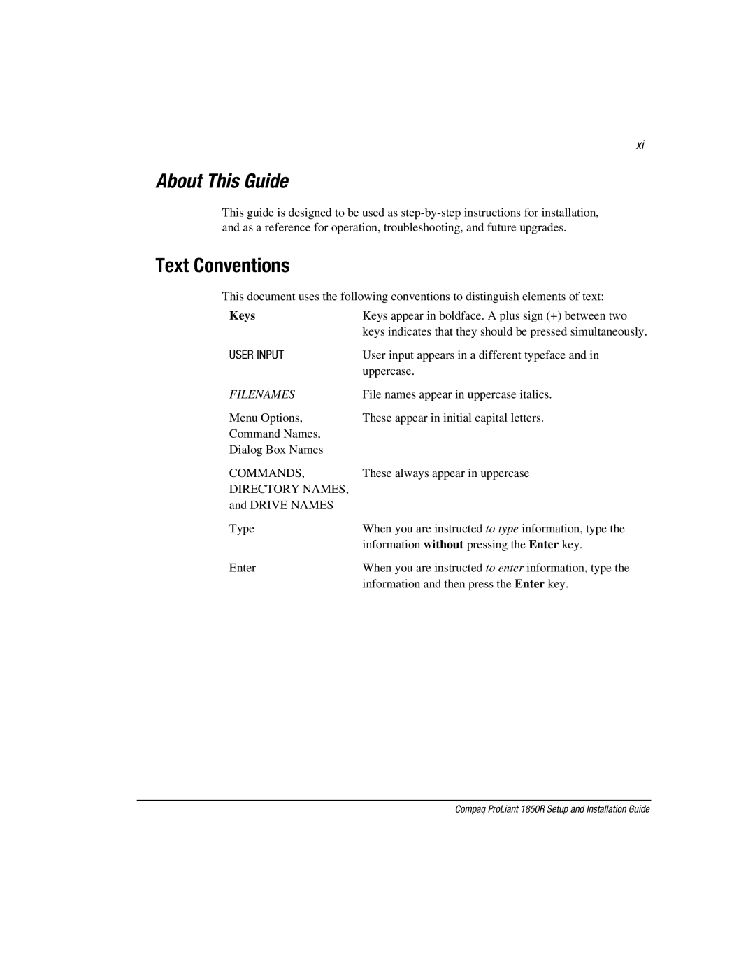 Compaq 1850R manual About This Guide, Text Conventions 