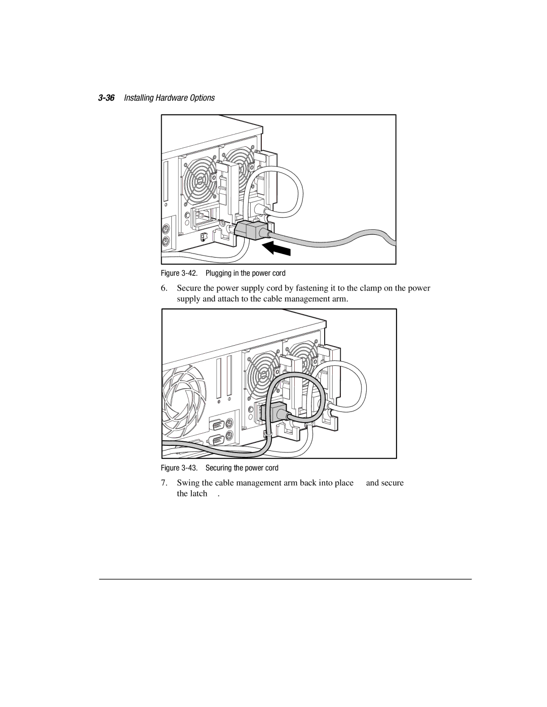 Compaq 1850R manual 36Installing Hardware Options, Plugging in the power cord 