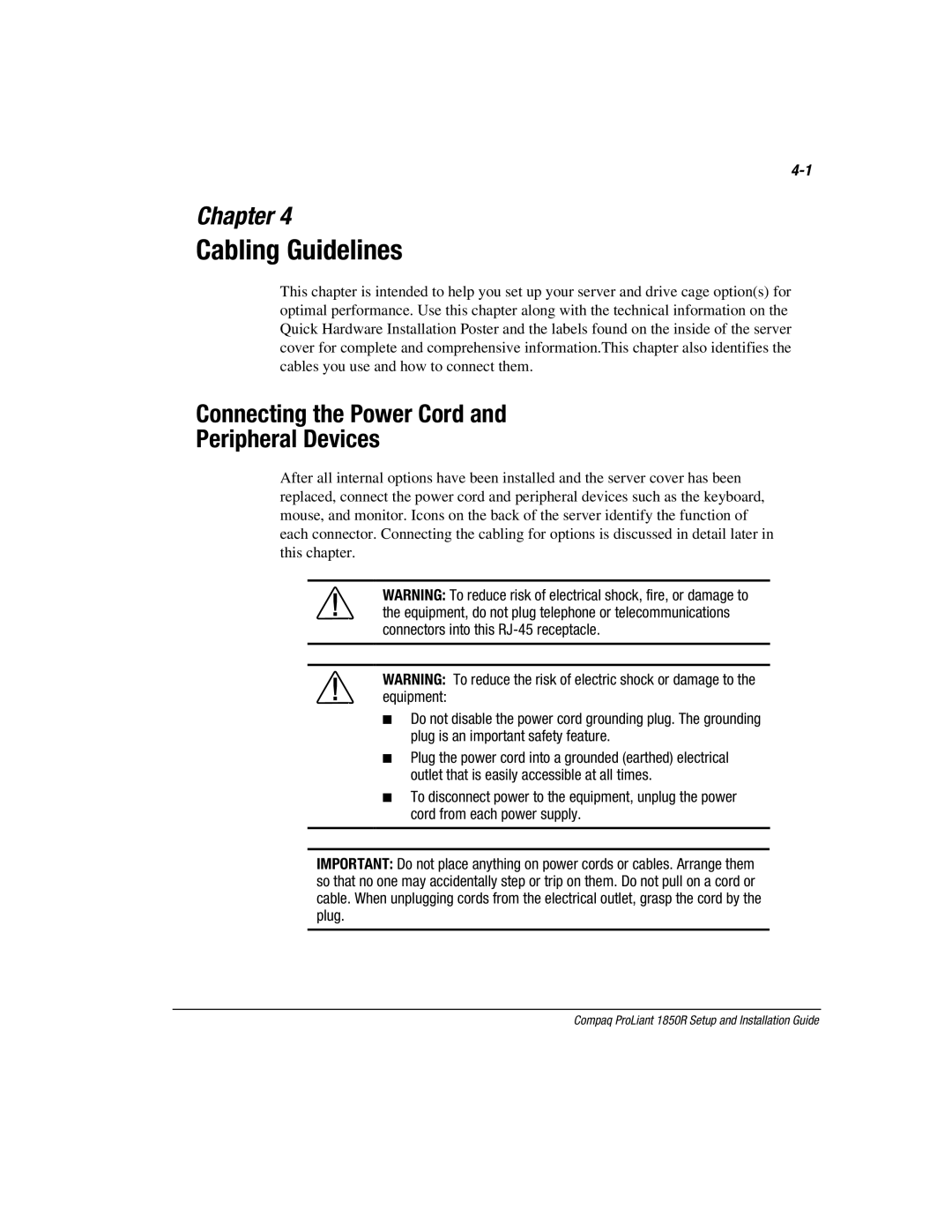 Compaq 1850R manual Cabling Guidelines 