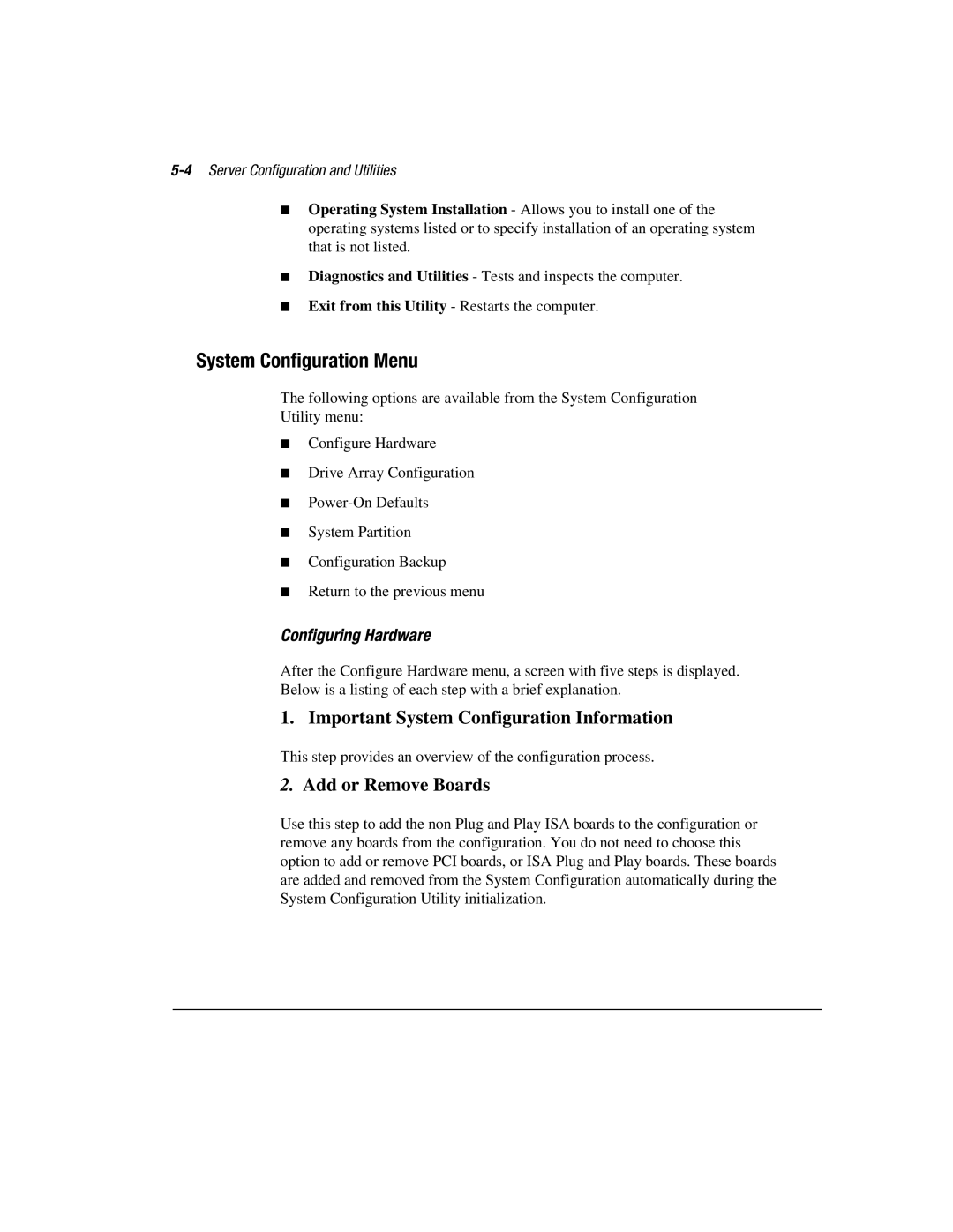 Compaq 1850R manual Configuring Hardware, 4Server Configuration and Utilities 