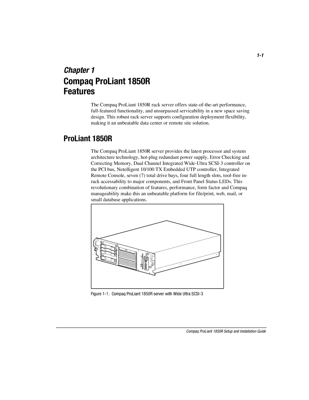 Compaq manual Compaq ProLiant 1850R Features 