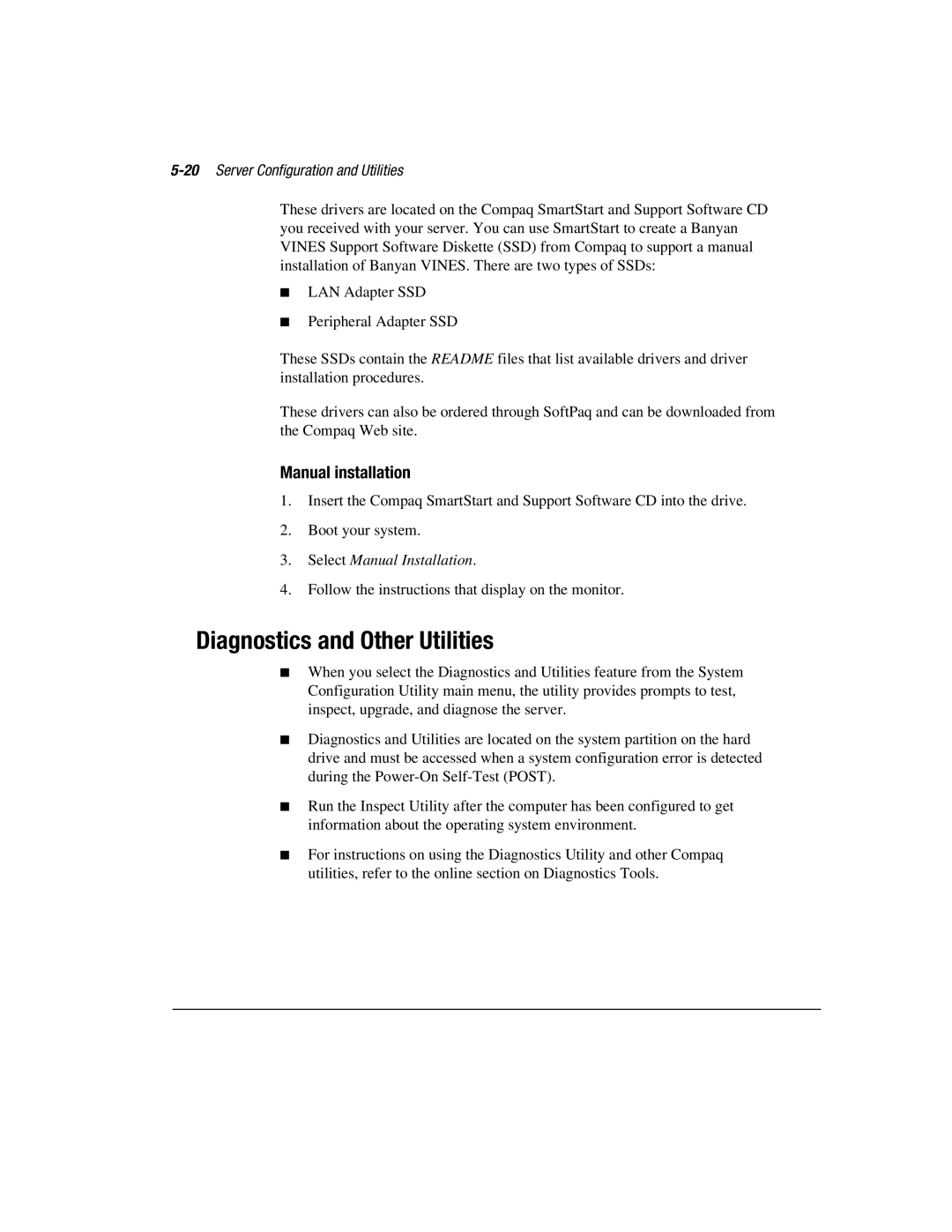 Compaq 1850R manual Diagnostics and Other Utilities, 20Server Configuration and Utilities 