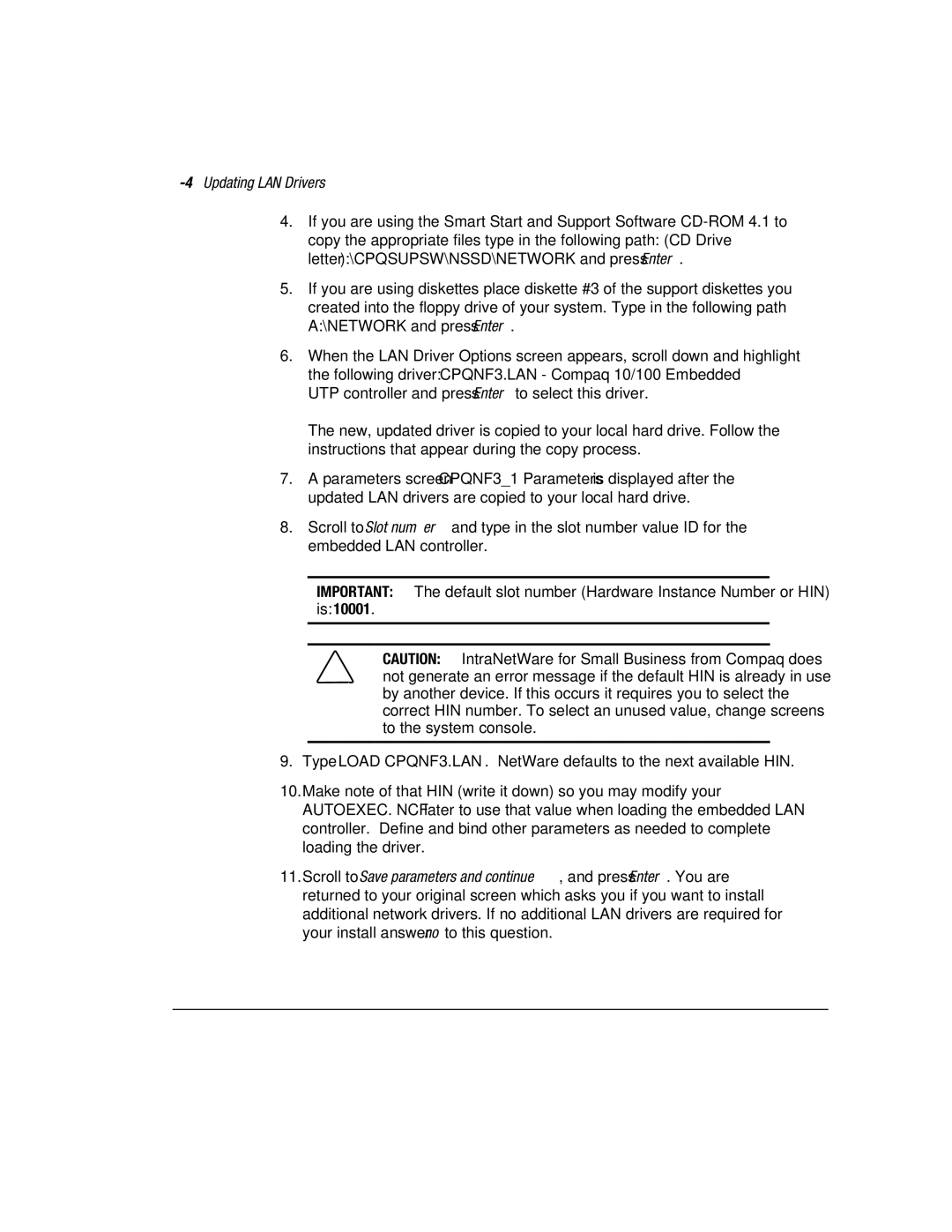 Compaq 1850R manual 4Updating LAN Drivers, NETWORK and press Enter 