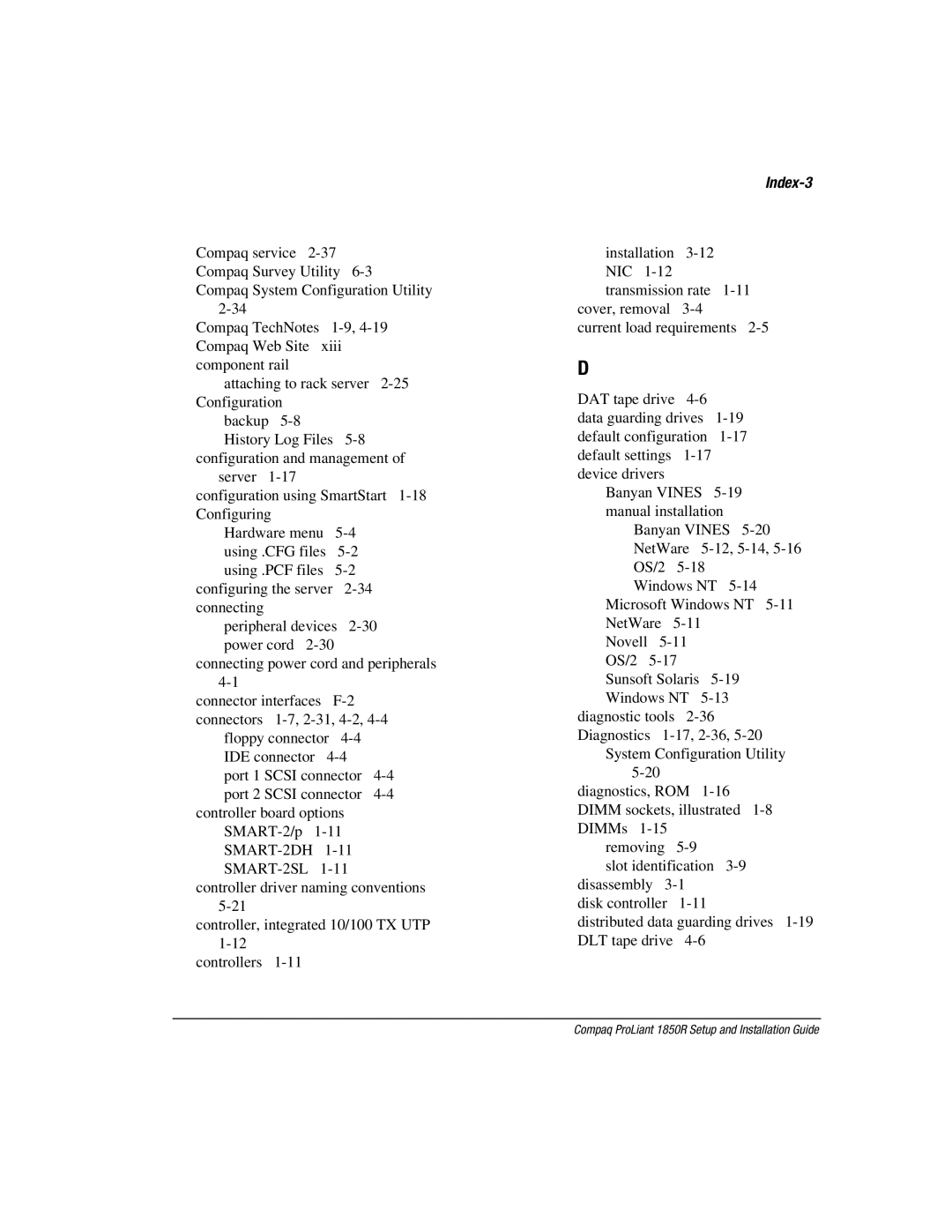 Compaq 1850R manual Index-3 