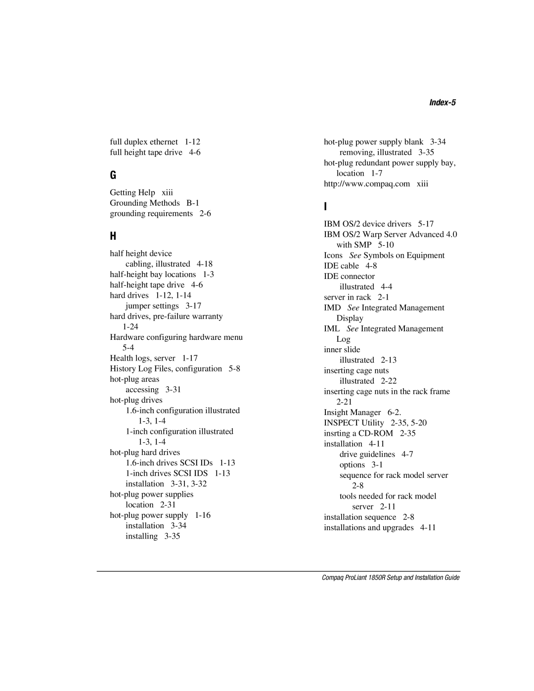 Compaq 1850R manual Index-5 