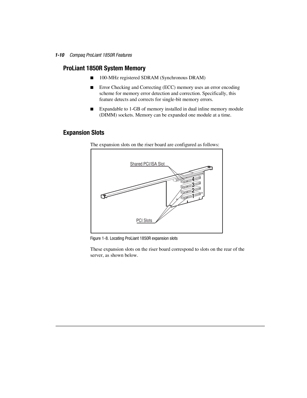 Compaq manual 10Compaq ProLiant 1850R Features 