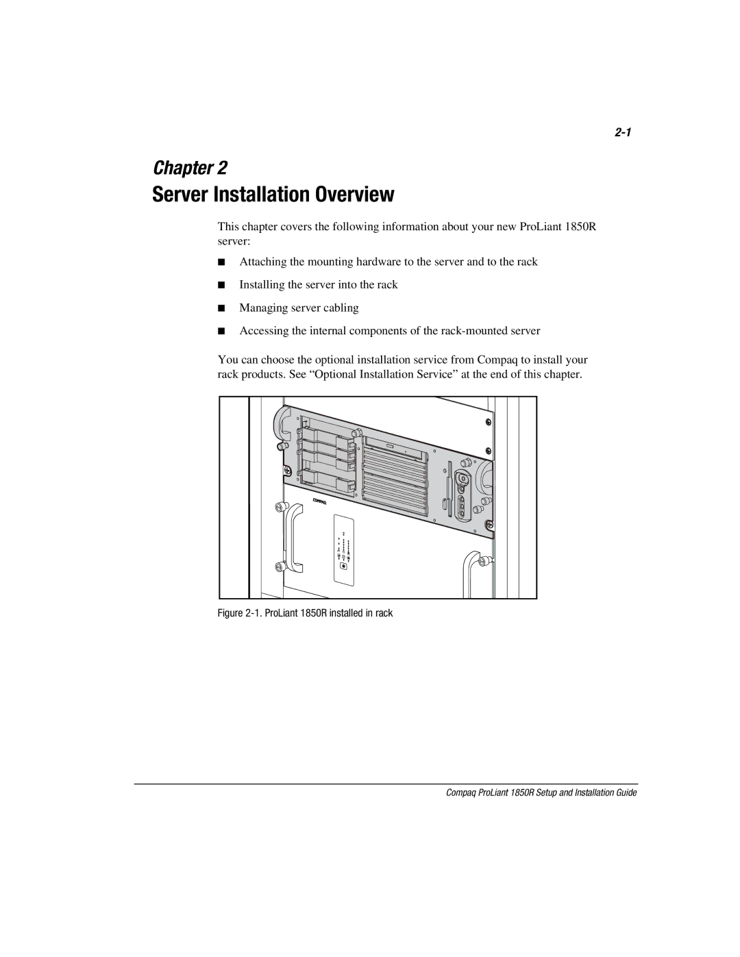 Compaq 1850R manual Server Installation Overview 