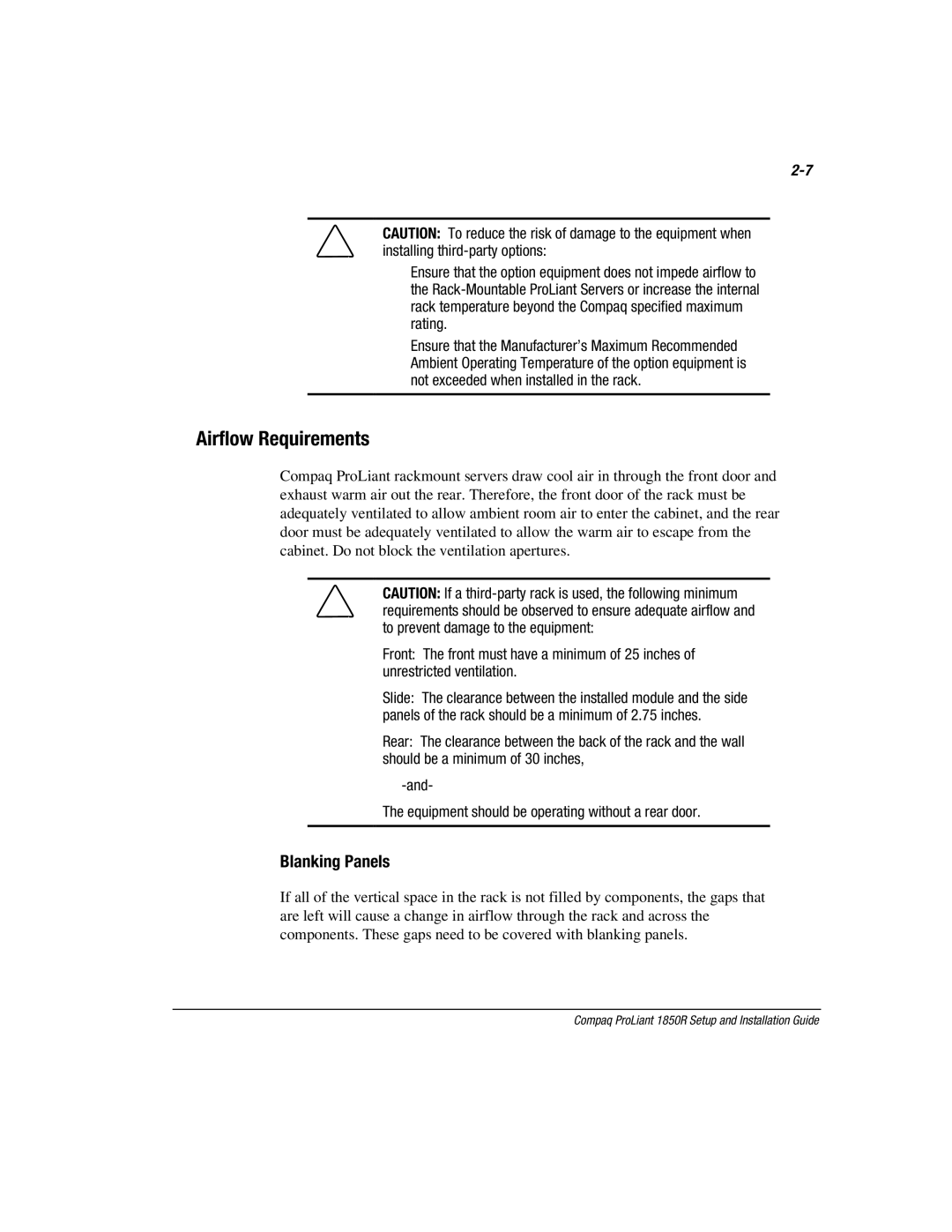 Compaq 1850R manual Blanking Panels 