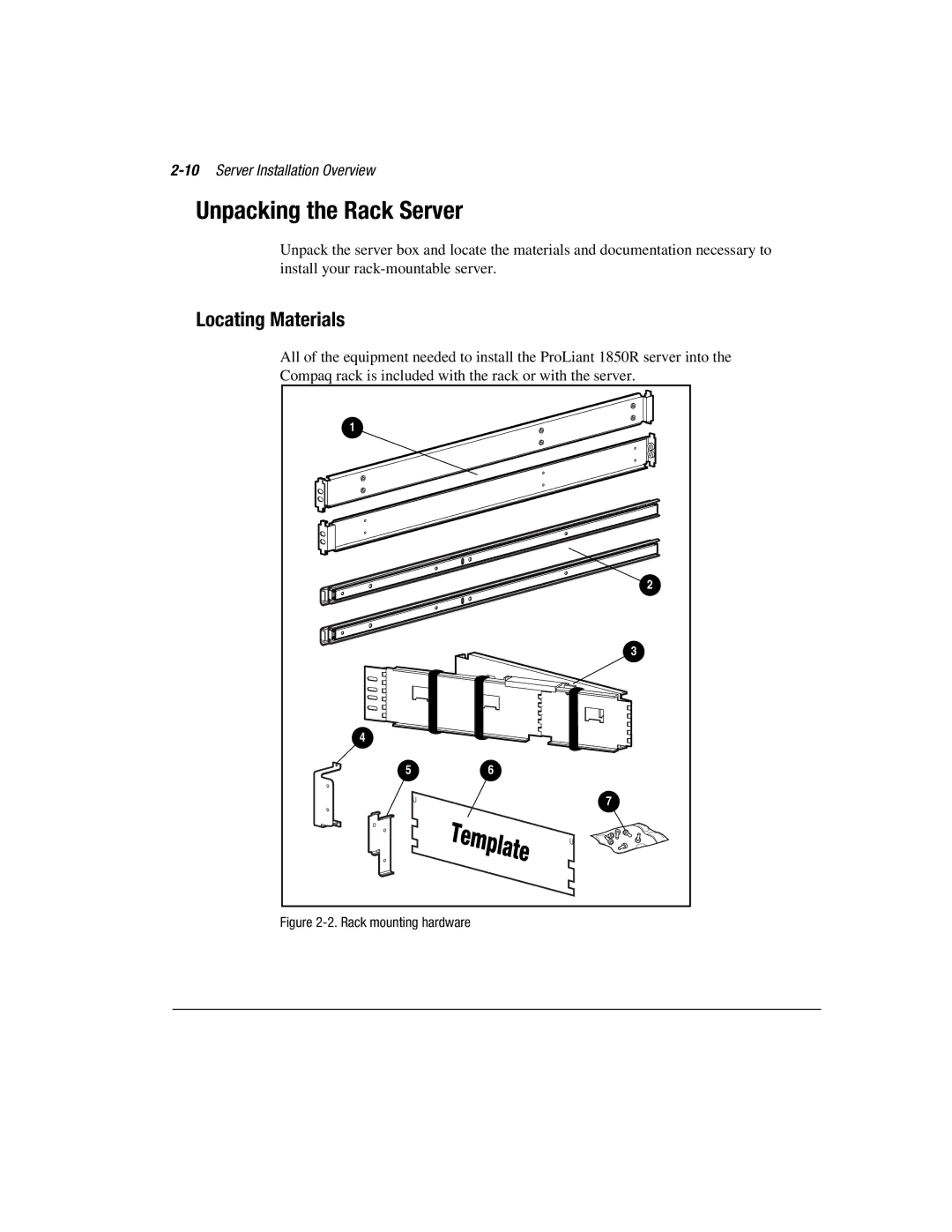 Compaq 1850R manual Unpacking the Rack Server, Locating Materials, 10Server Installation Overview 