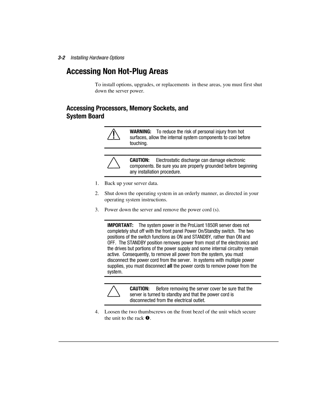 Compaq 1850R manual Accessing Non Hot-Plug Areas, Accessing Processors, Memory Sockets, System Board 