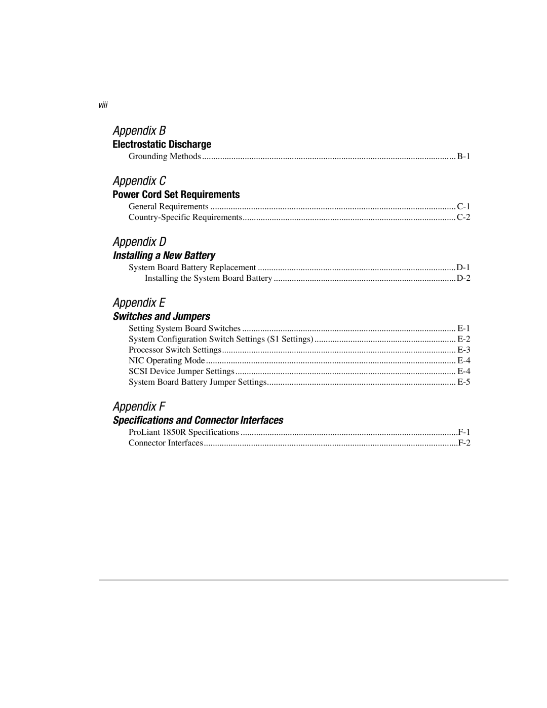 Compaq 1850R manual Appendix D, Viii 