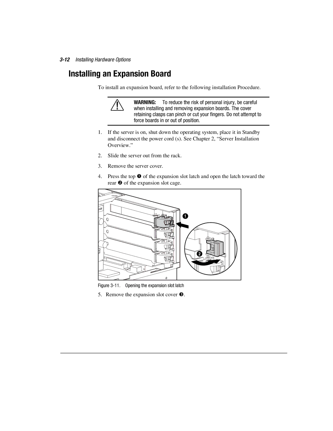 Compaq 1850R manual Installing an Expansion Board, 12Installing Hardware Options 