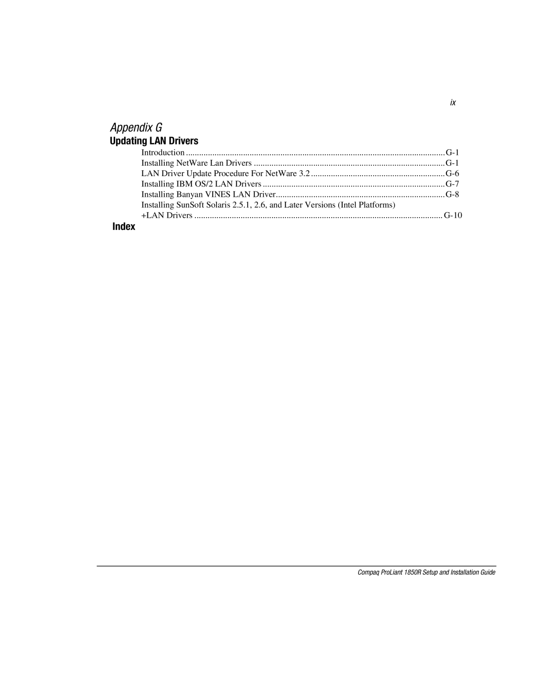 Compaq 1850R manual Appendix G 