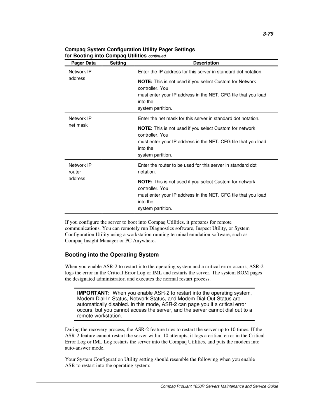 Compaq 1850R manual Booting into the Operating System 