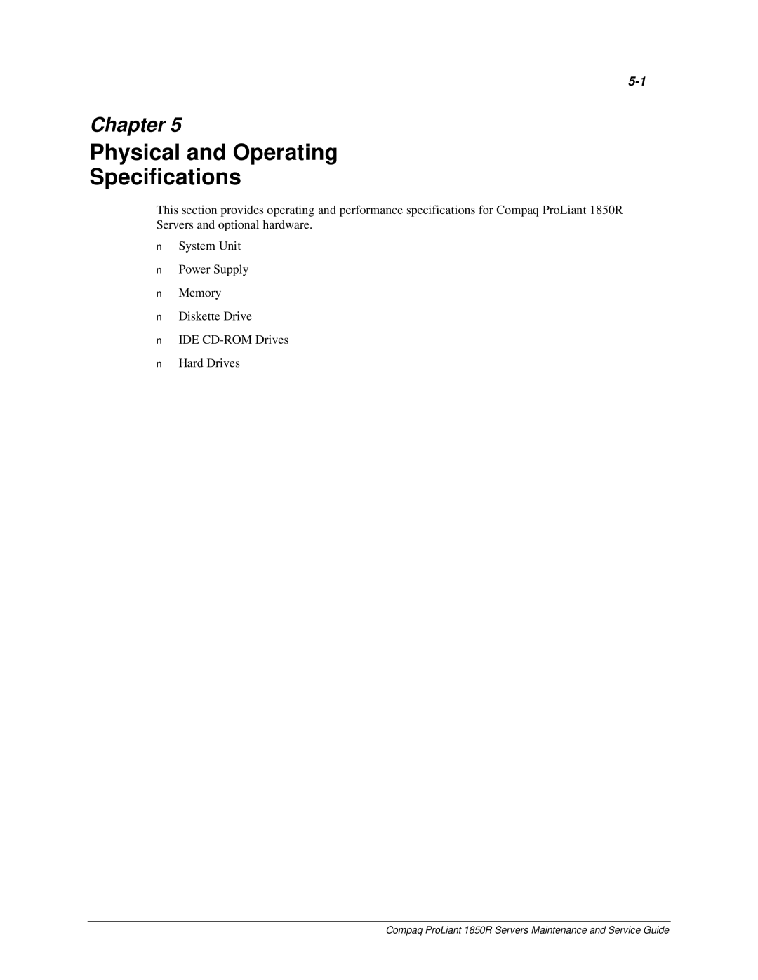 Compaq 1850R manual Physical and Operating Specifications 