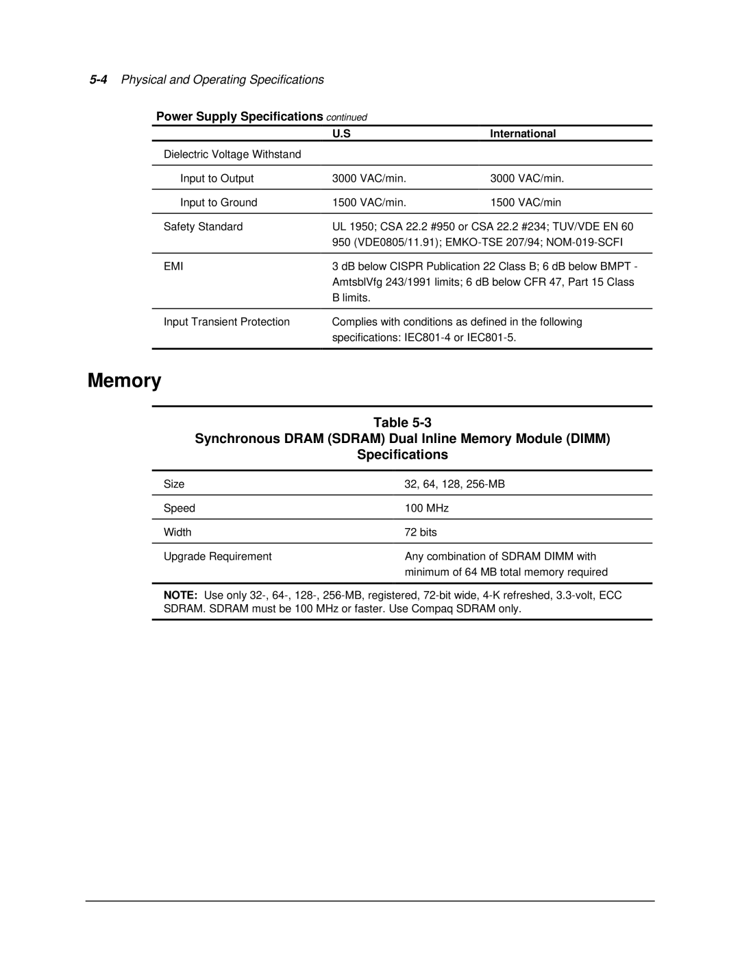 Compaq 1850R manual Power Supply Specifications, Emi 