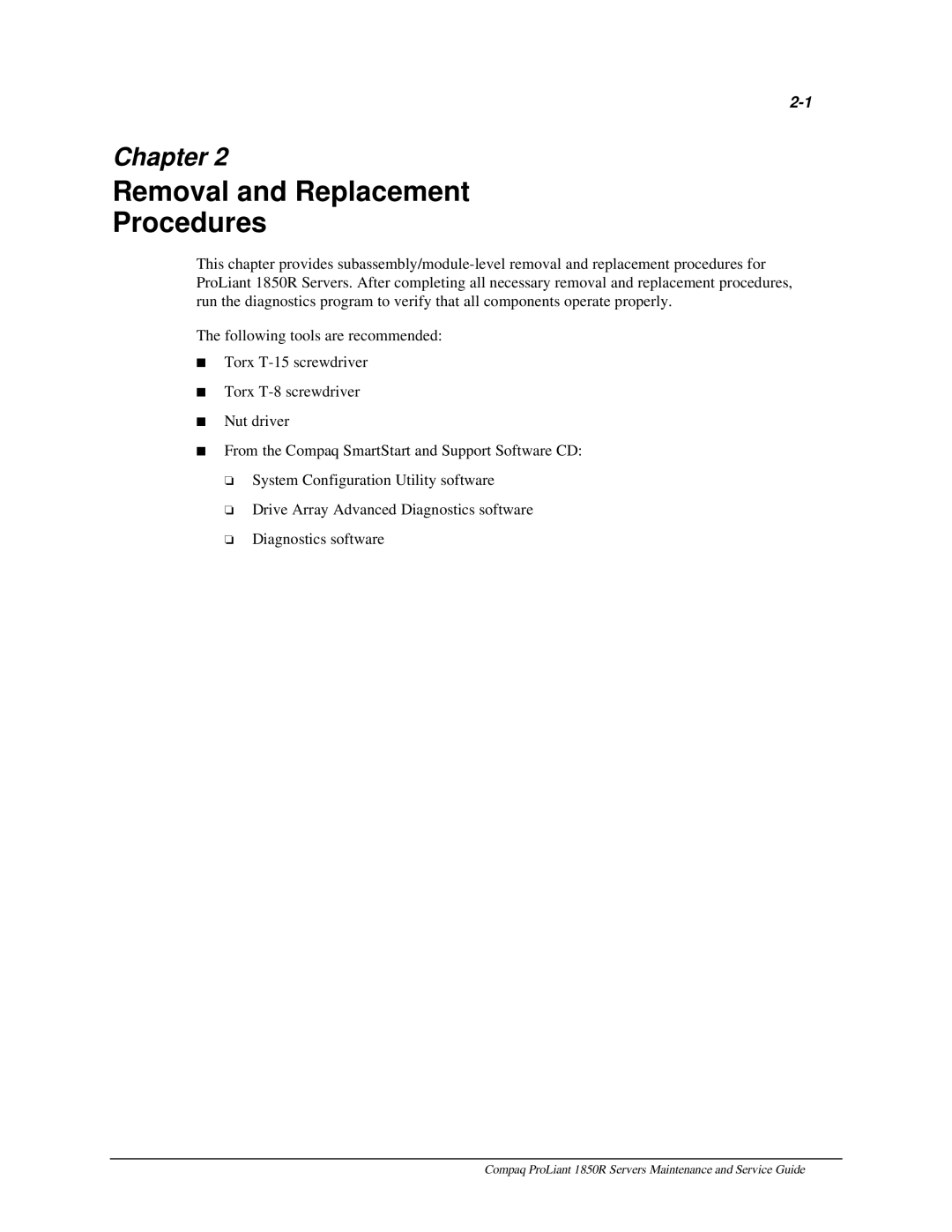 Compaq 1850R manual Removal and Replacement Procedures 