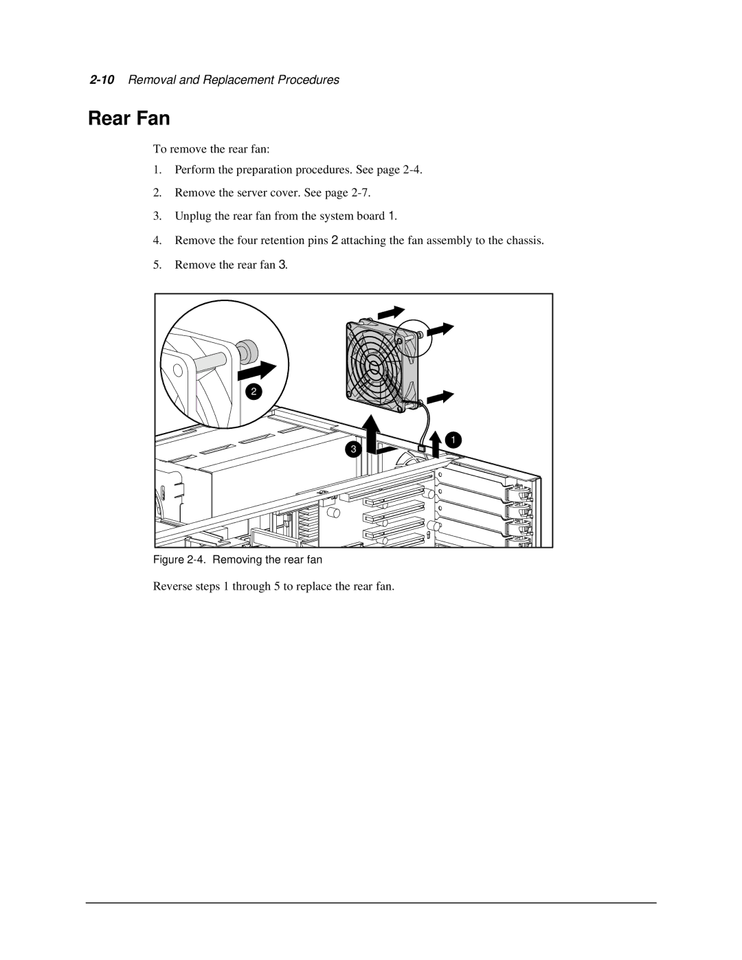 Compaq 1850R manual Rear Fan, Removing the rear fan 