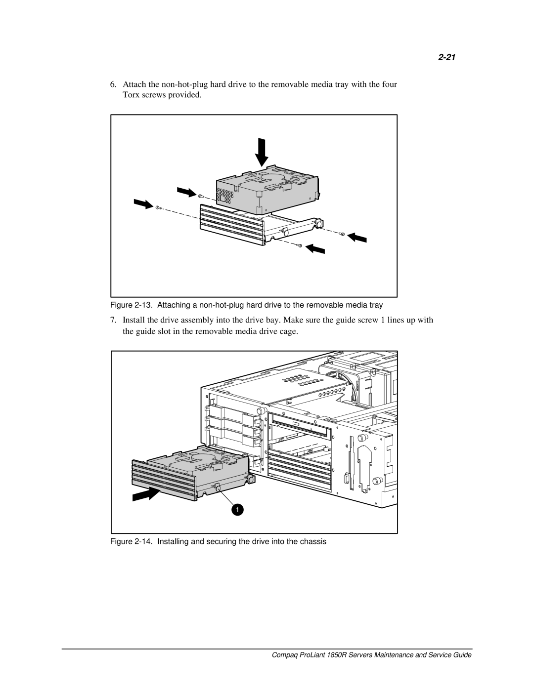 Compaq 1850R manual Installing and securing the drive into the chassis 