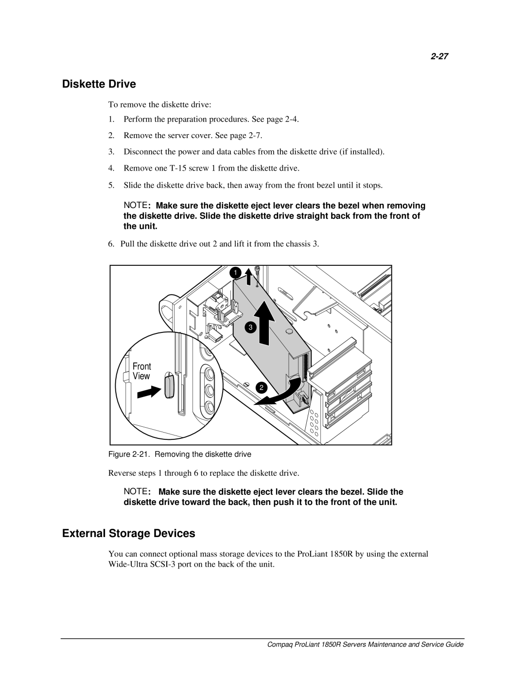 Compaq 1850R manual Diskette Drive, External Storage Devices 