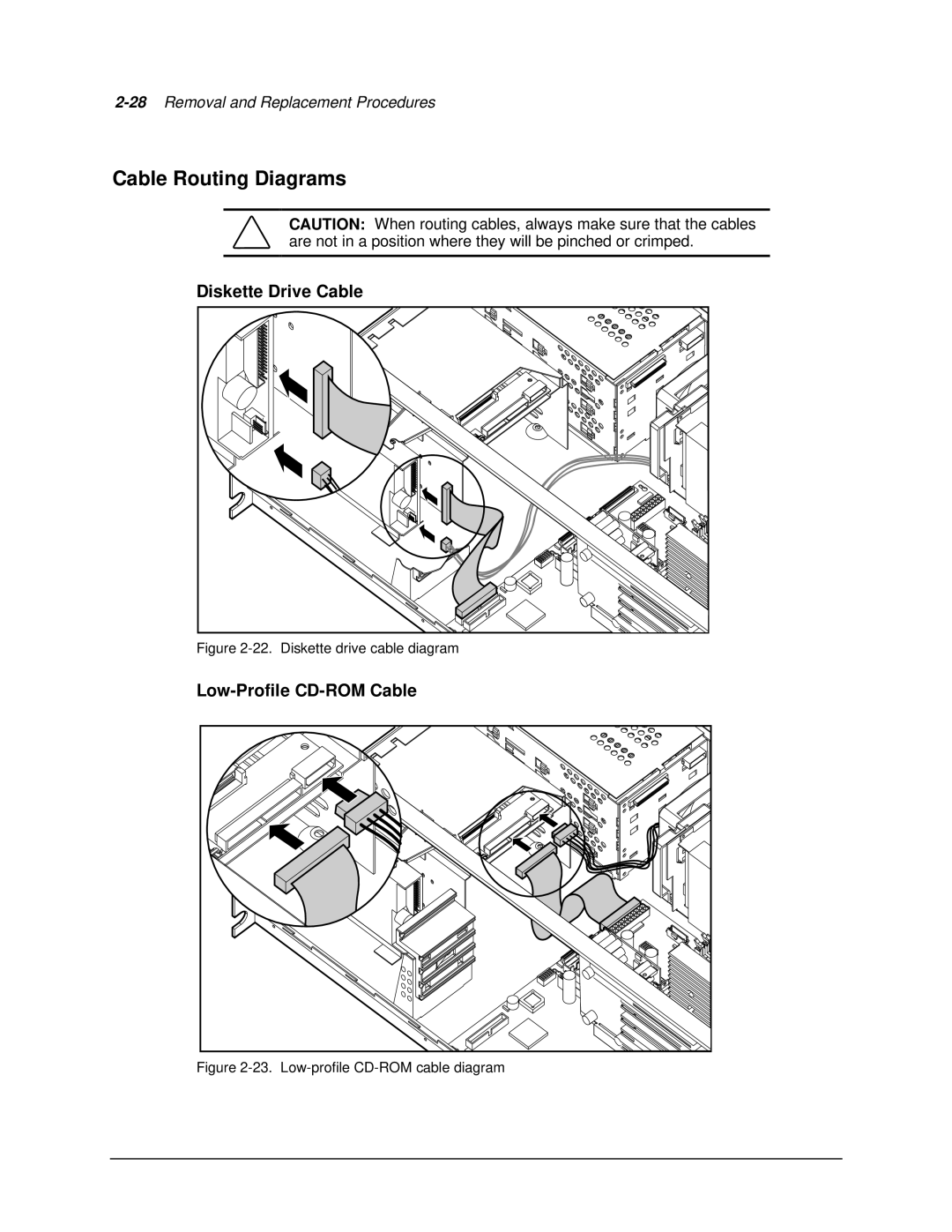 Compaq 1850R manual Cable Routing Diagrams, Diskette Drive Cable, Low-Profile CD-ROM Cable 