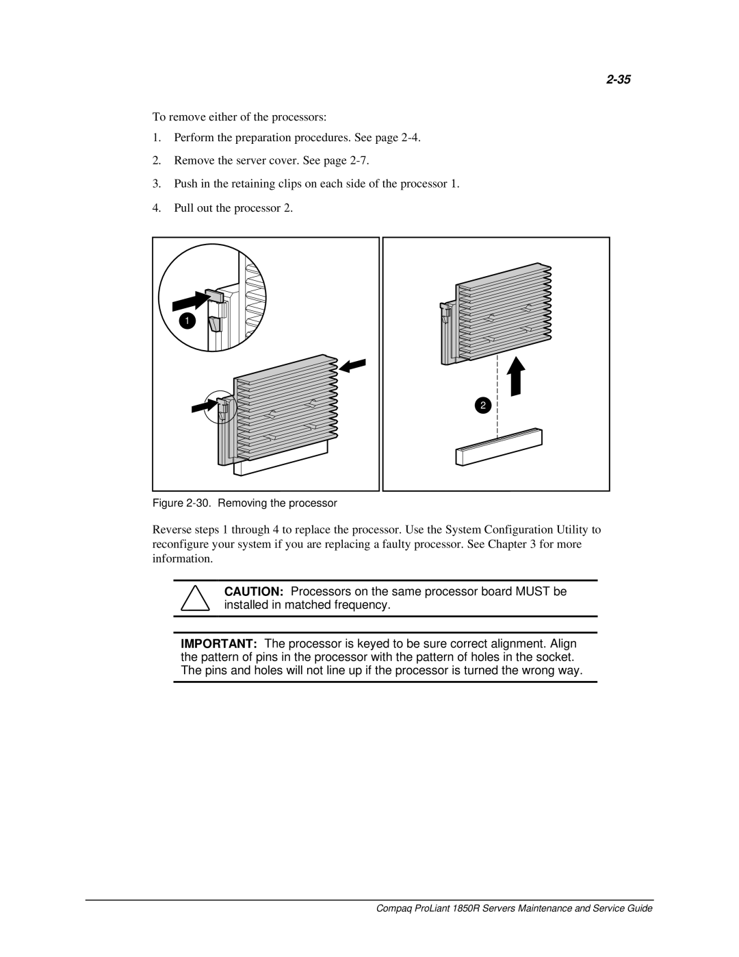 Compaq 1850R manual Removing the processor 