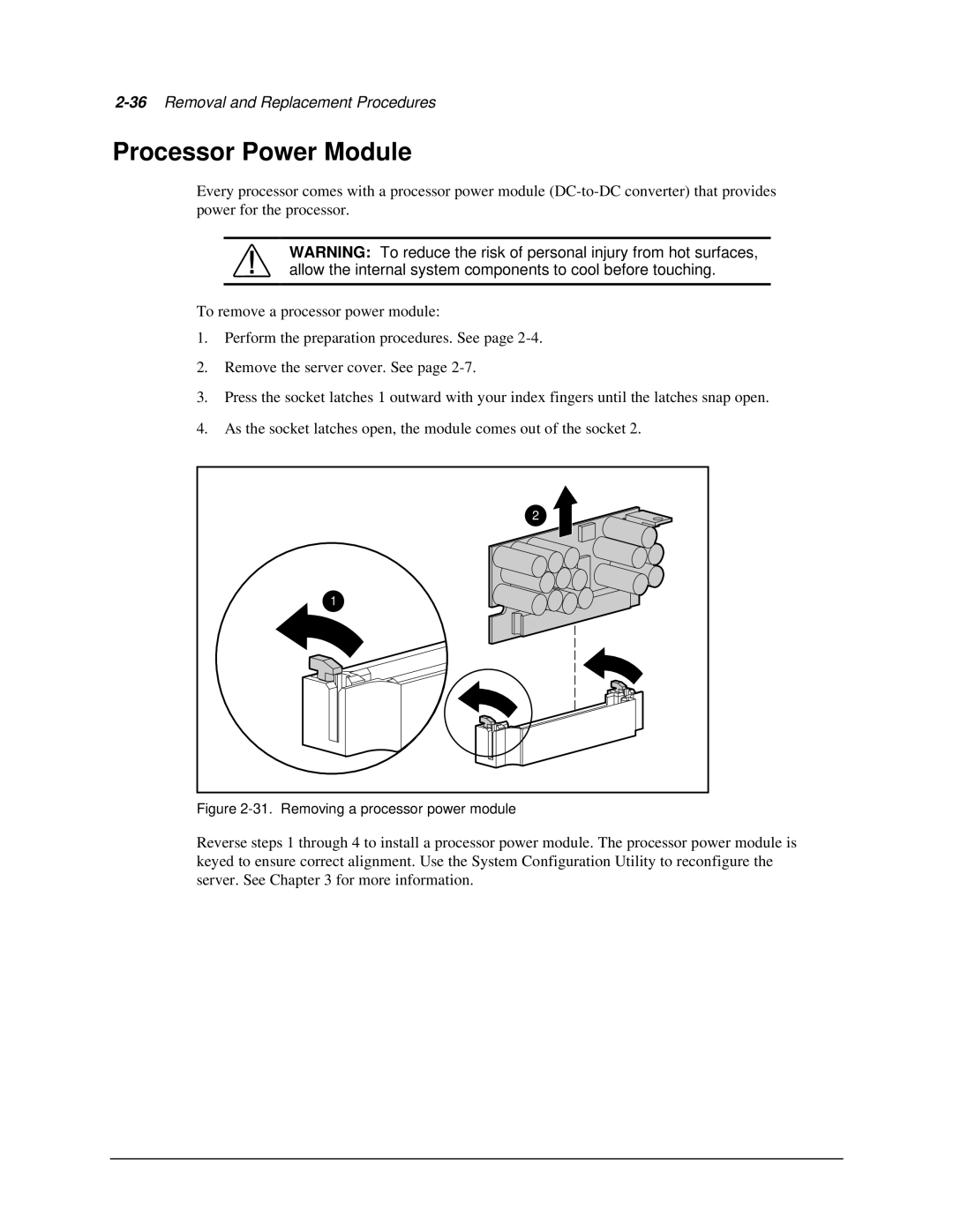 Compaq 1850R manual Processor Power Module, Removing a processor power module 