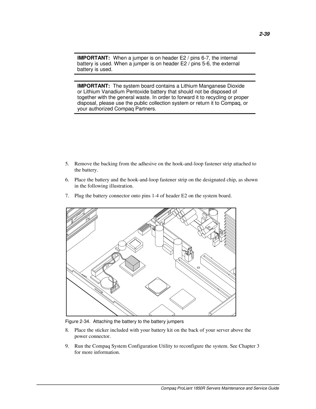 Compaq 1850R manual Attaching the battery to the battery jumpers 