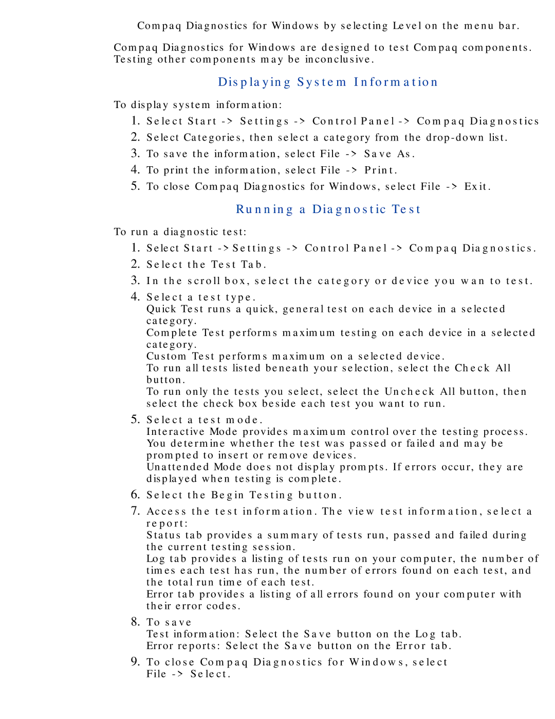 Compaq 190 manual Displaying System Information, Running a Diagnostic Test 