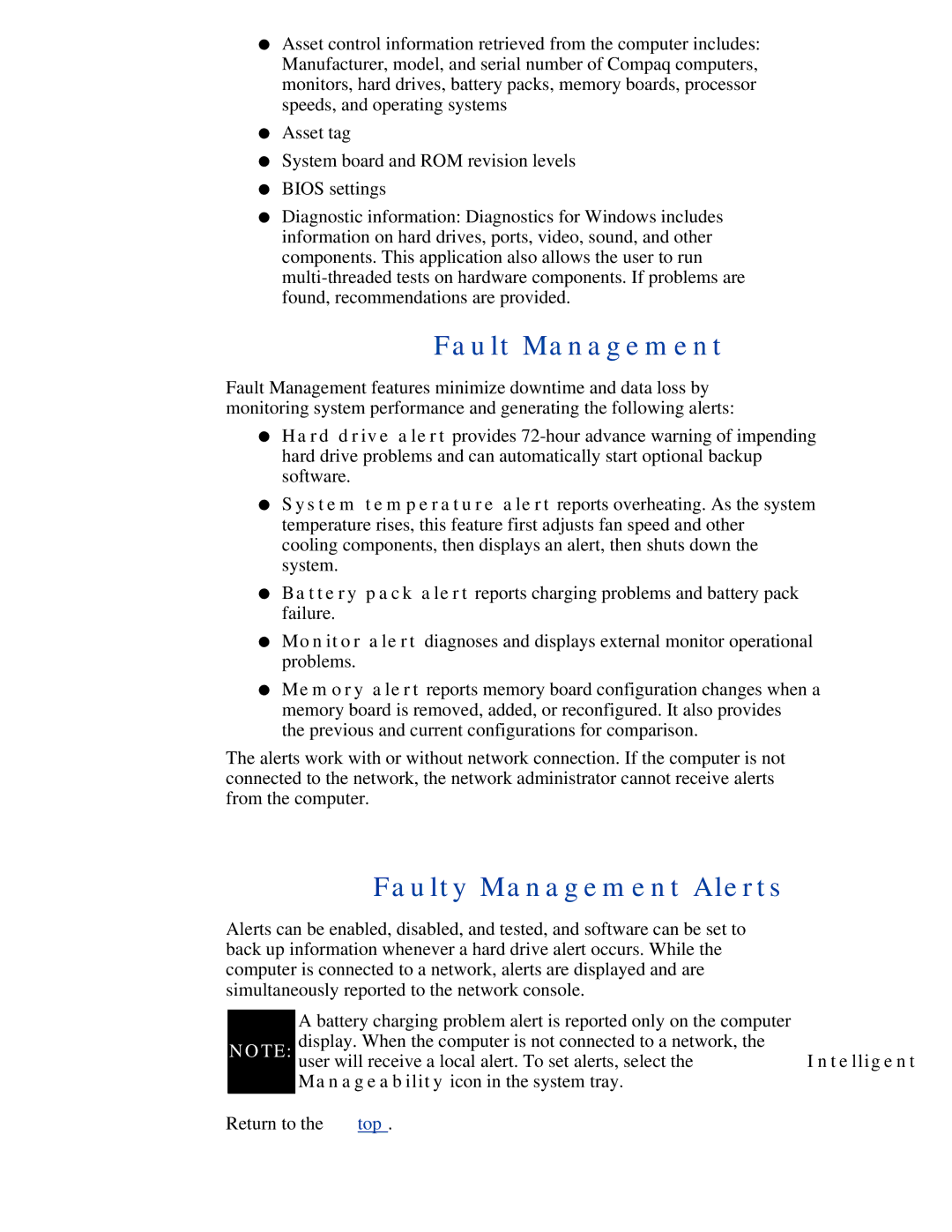 Compaq 190 manual Fault Management, Faulty Management Alerts 