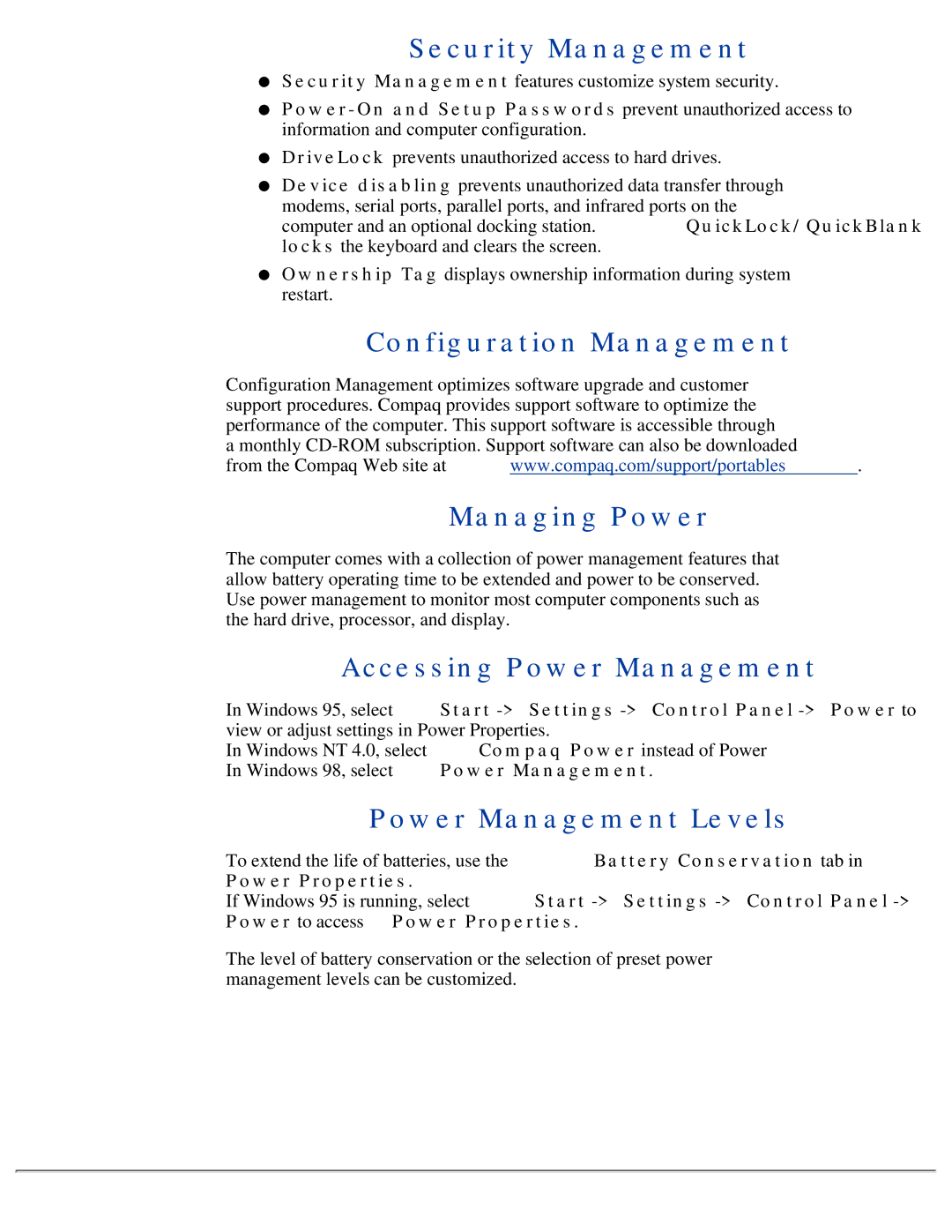 Compaq 190 manual Security Management, Configuration Management Managing Power, Accessing Power Management 