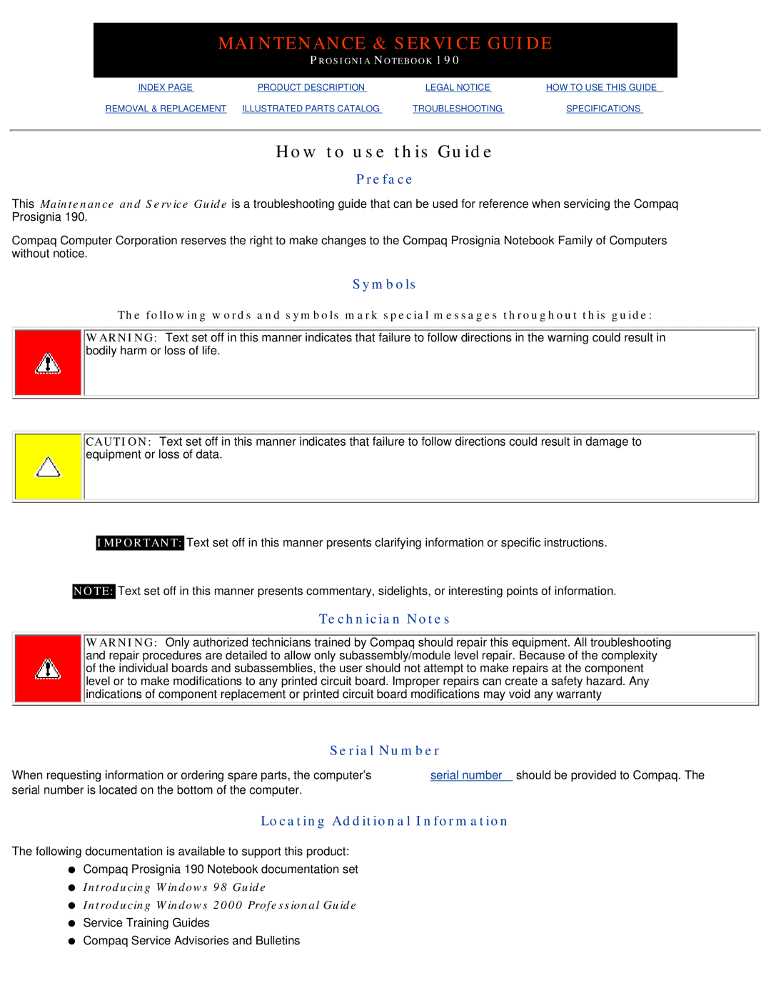 Compaq 190 manual Maintenance & Service Guide 