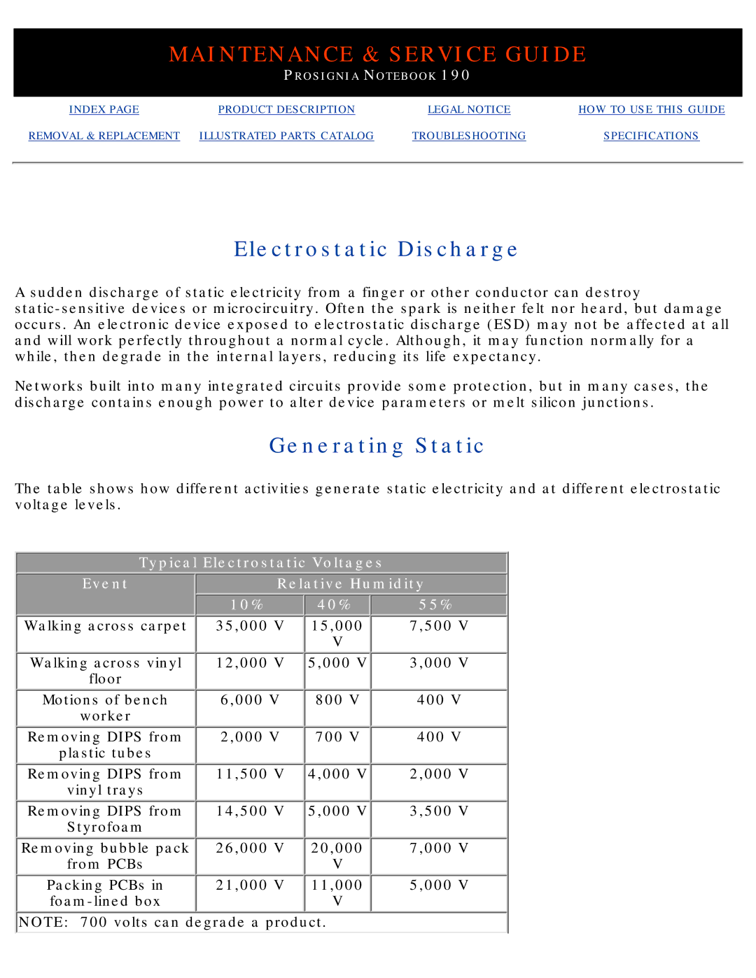 Compaq 190 manual Electrostatic Discharge, Generating Static 