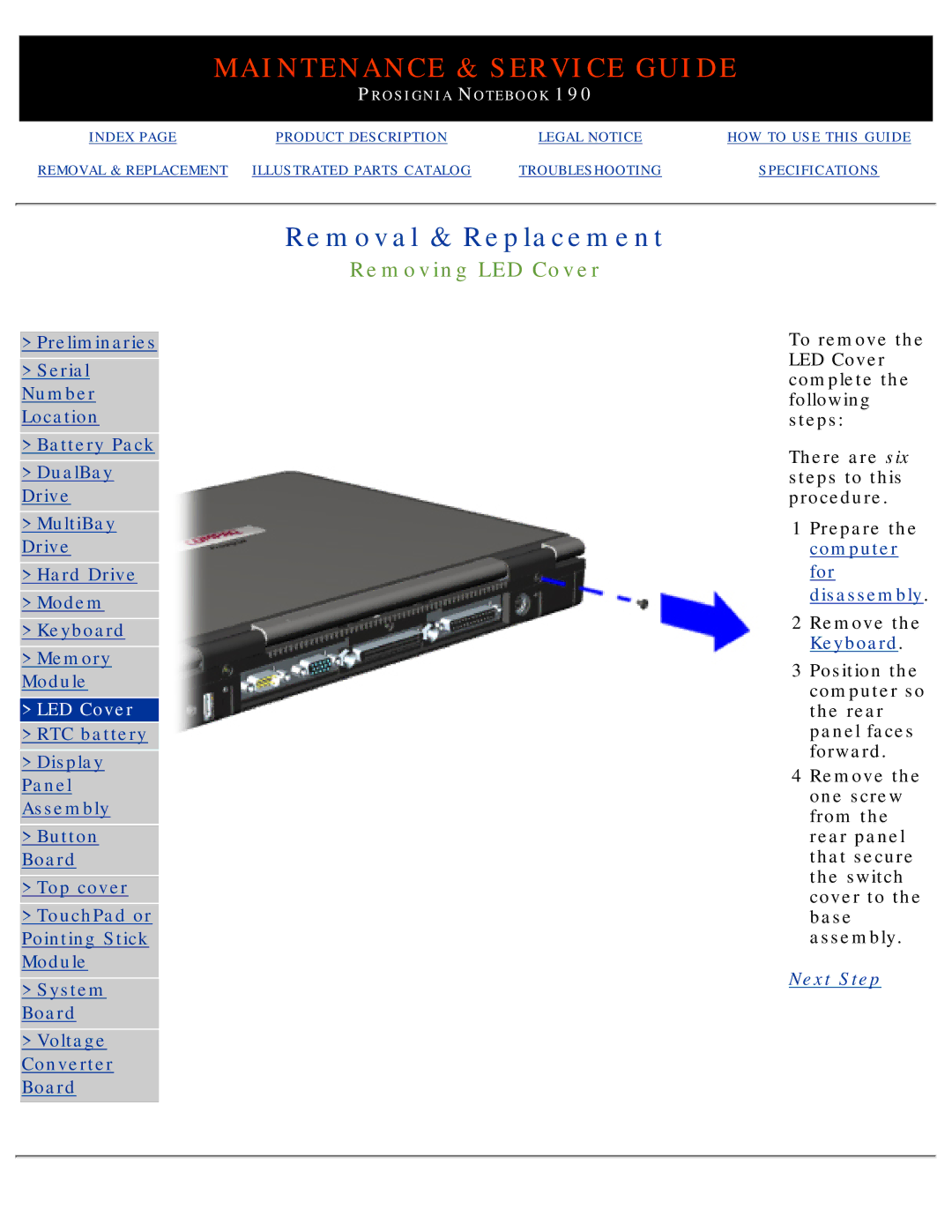 Compaq 190 manual Removing LED Cover 