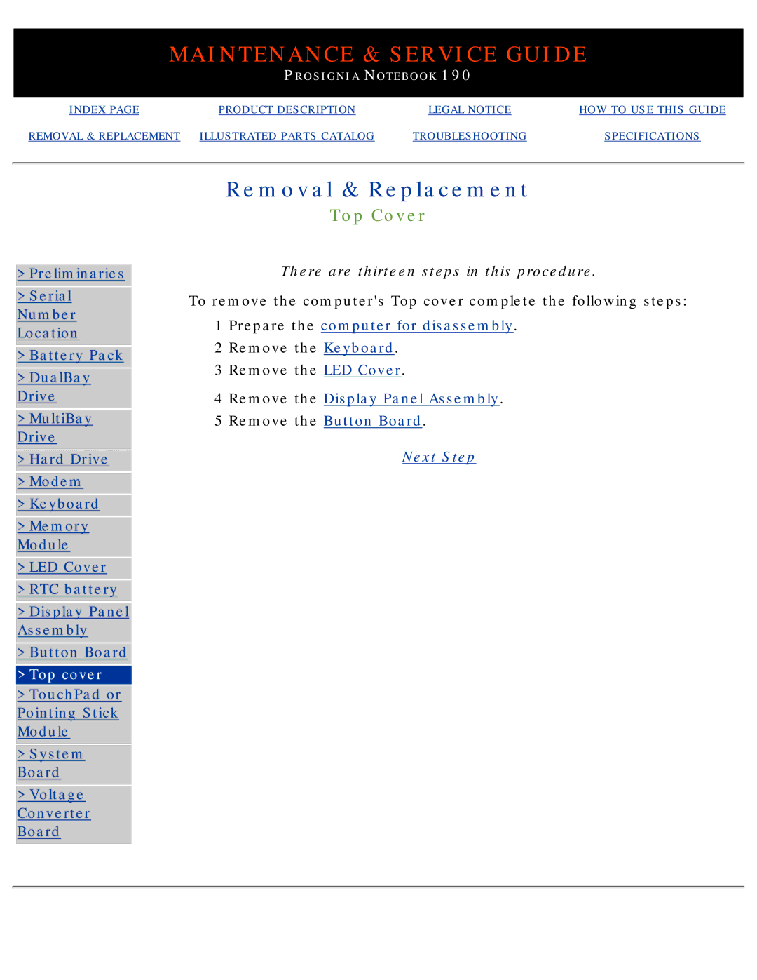 Compaq 190 manual Top Cover, There are thirteen steps in this procedure 