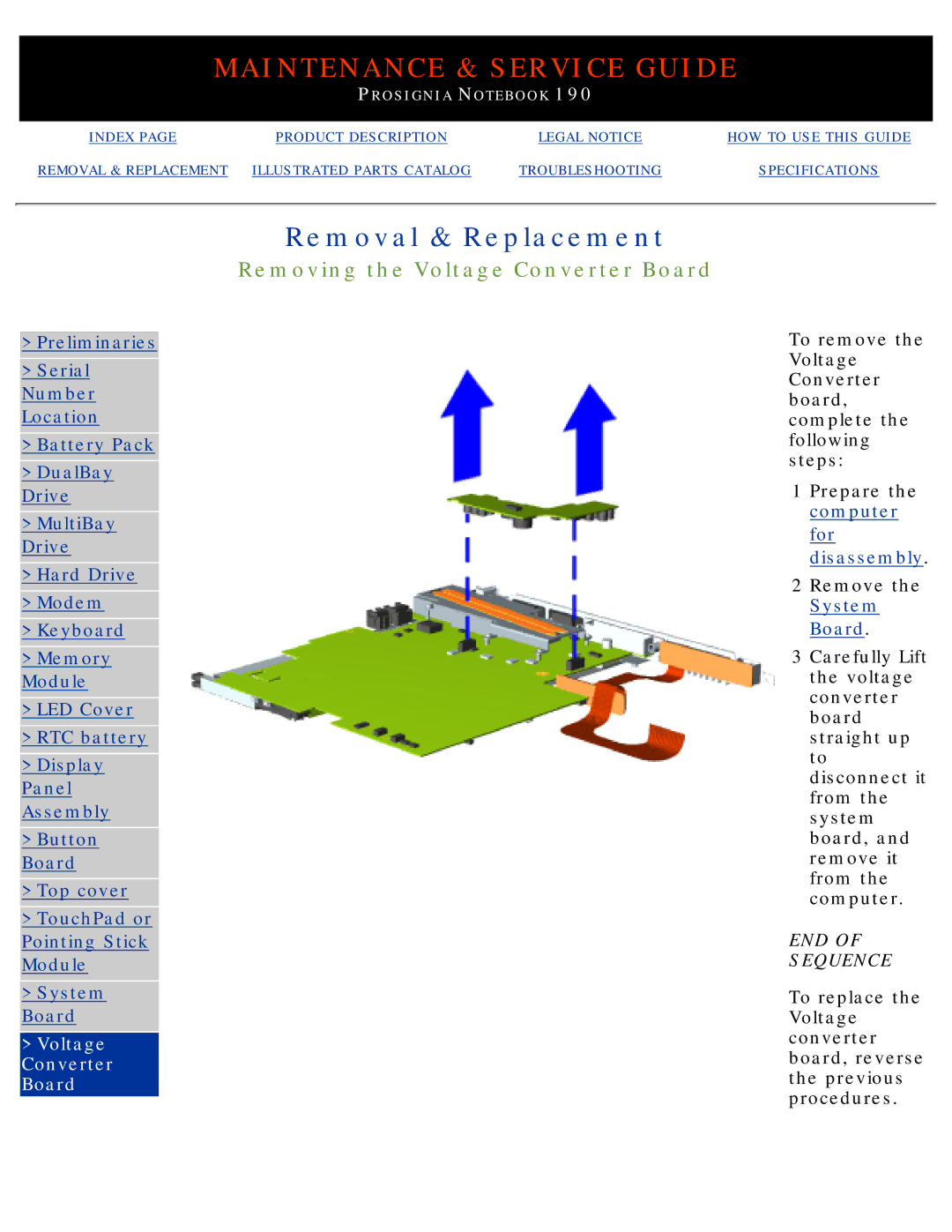 Compaq 190 manual Removing the Voltage Converter Board 