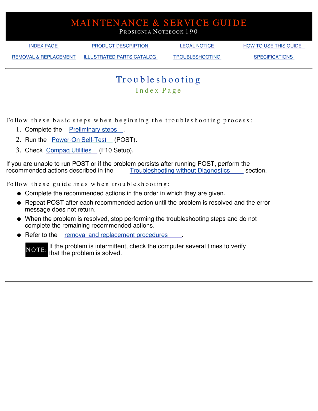 Compaq 190 manual Troubleshooting, Follow these guidelines when troubleshooting 