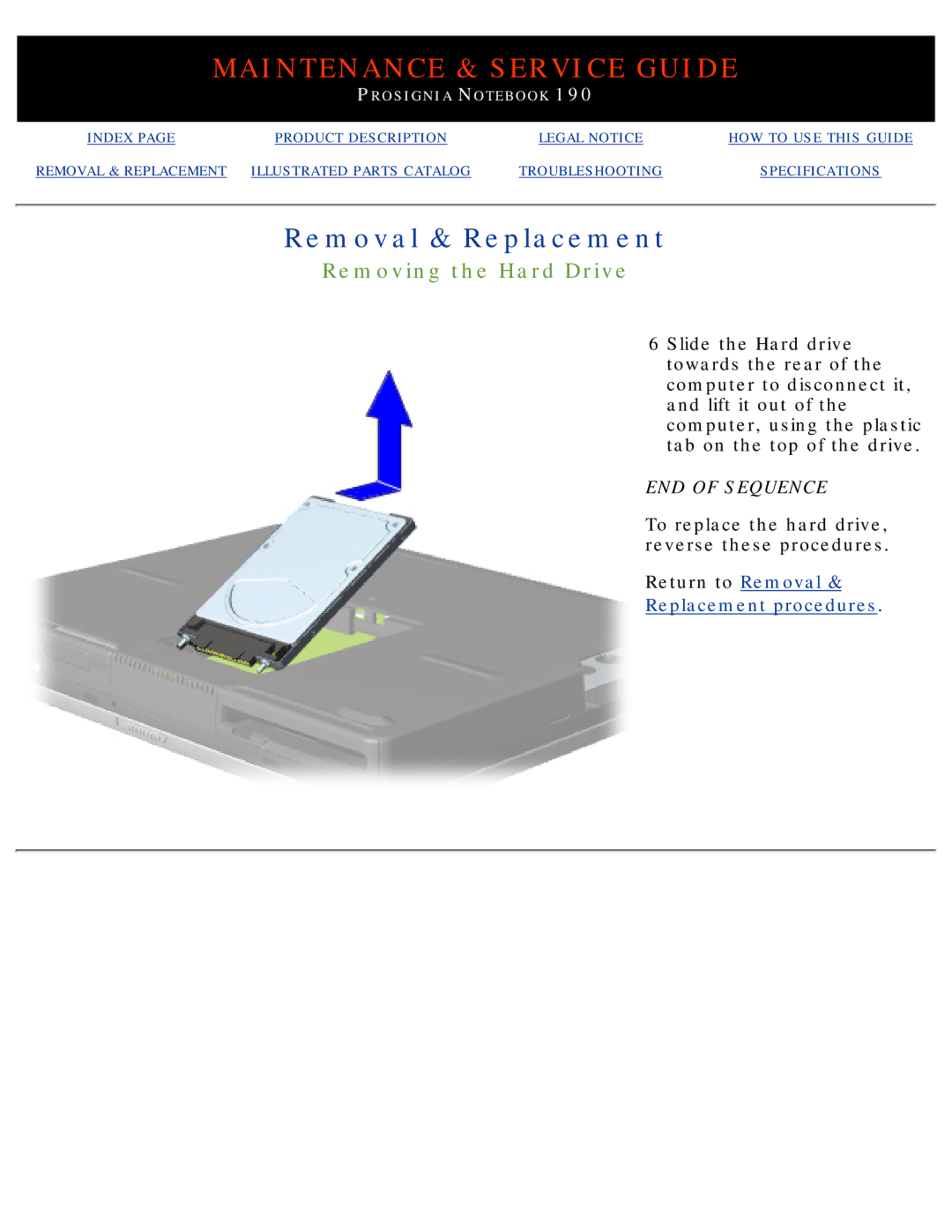 Compaq 190 manual Removing the Hard Drive 