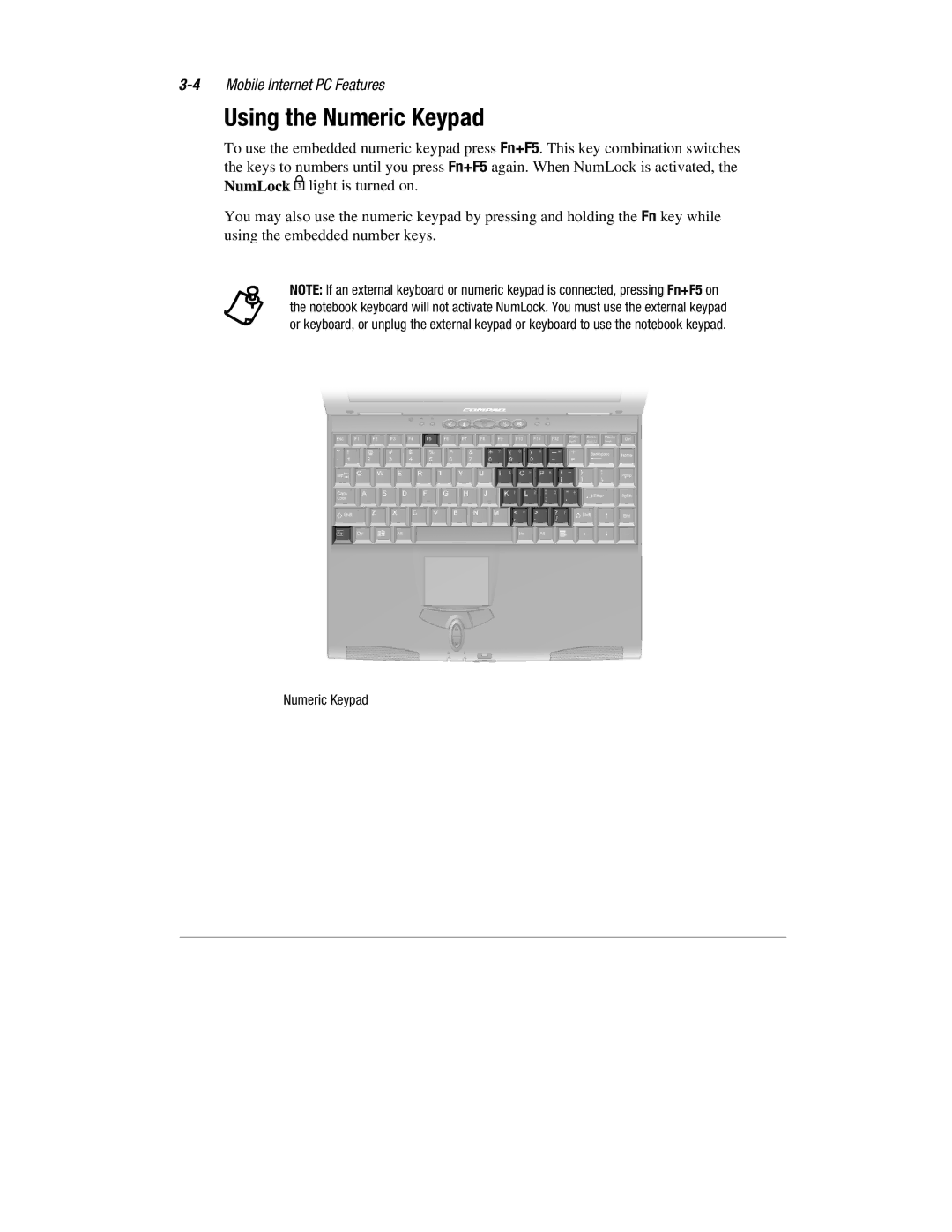 Compaq 1900 manual Using the Numeric Keypad 