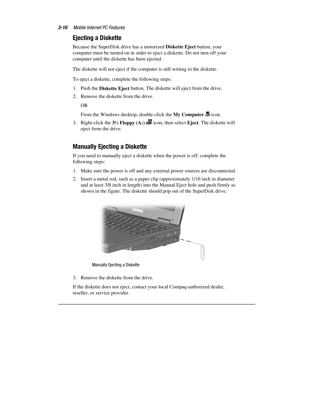 Compaq 1900 manual Manually Ejecting a Diskette 