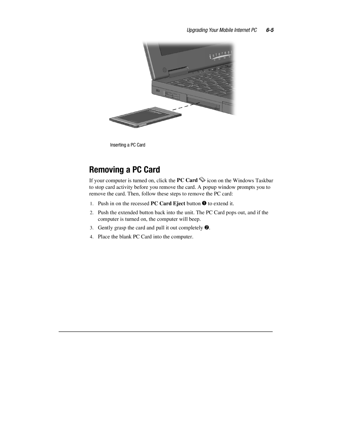 Compaq 1900 manual Removing a PC Card 