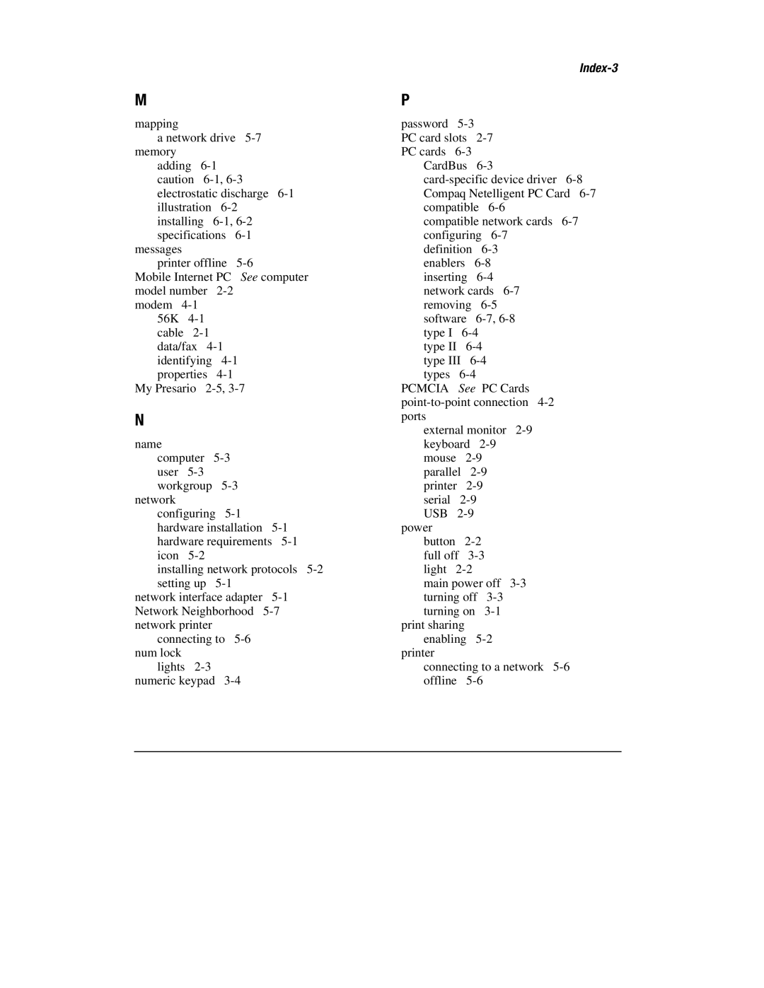 Compaq 1900 manual Index-3 