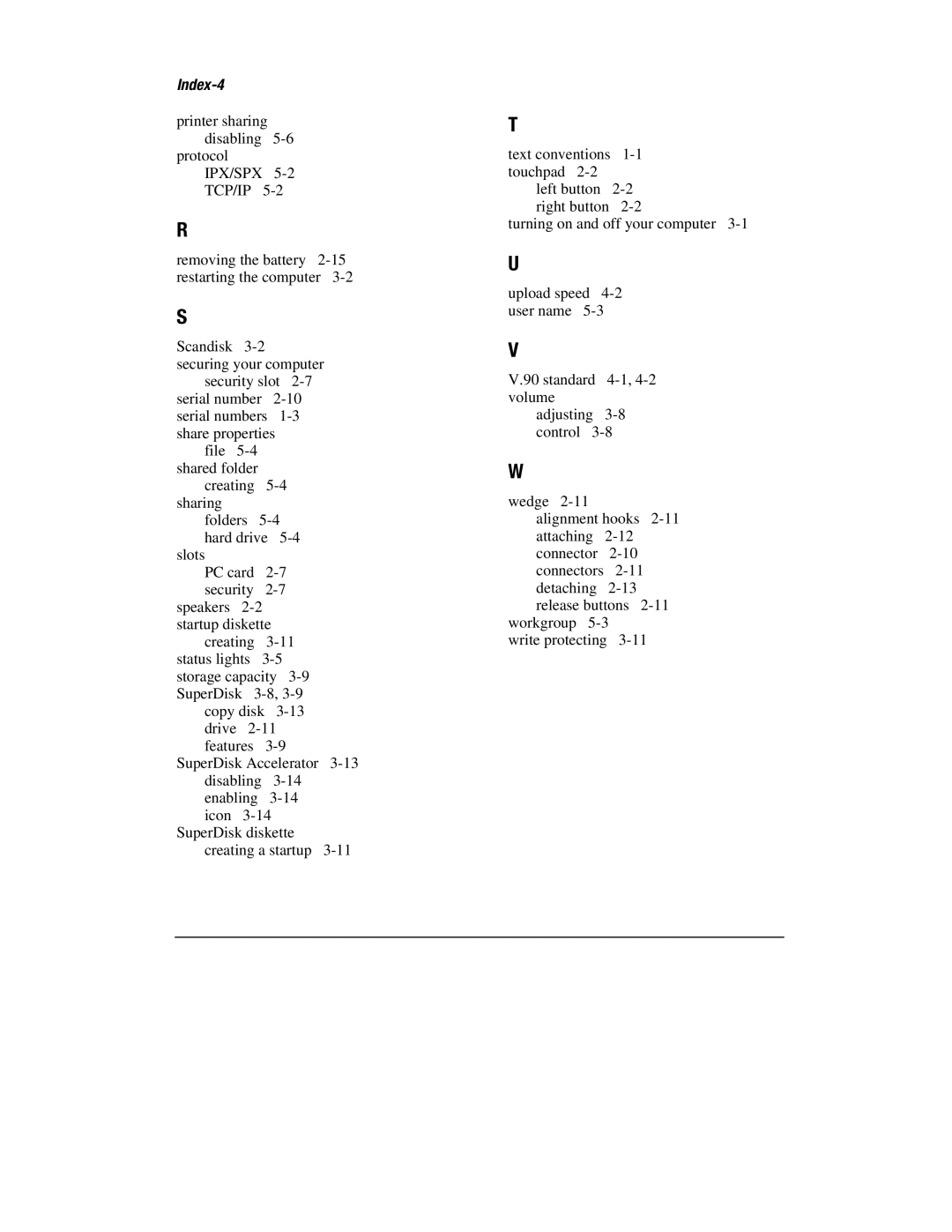 Compaq 1900 manual Index-4 