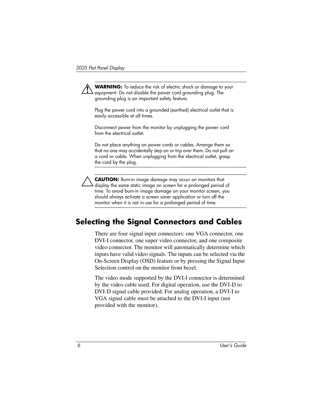 Compaq 2025 manual Selecting the Signal Connectors and Cables 