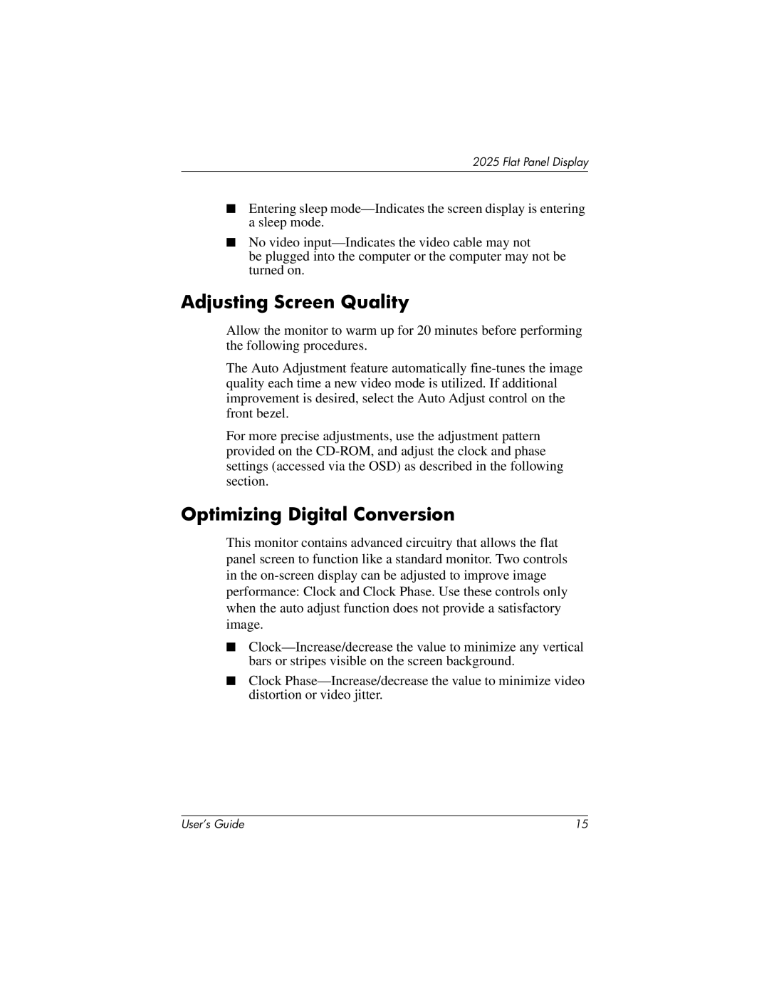 Compaq 2025 manual Adjusting Screen Quality, Optimizing Digital Conversion 